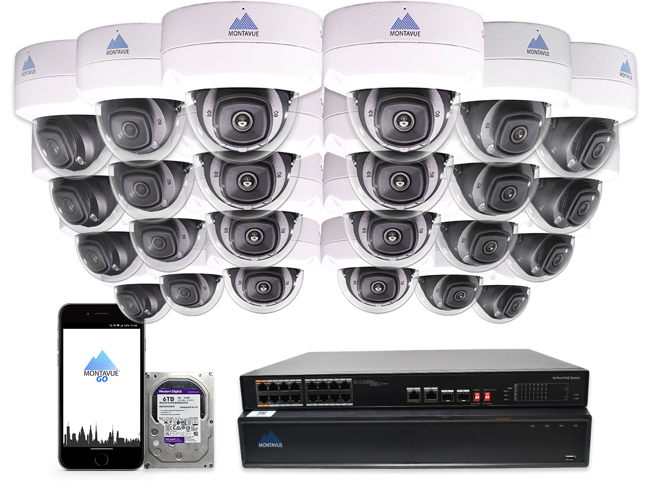 MTD8110 4K Acupick Vandal-Proof Dome Security Camera System with 32-Channel 5 Series AI NVR & 6TB HDD - Ideal for 24/7 Home & Business Surveillance, Parking Lots & High-Security Areas