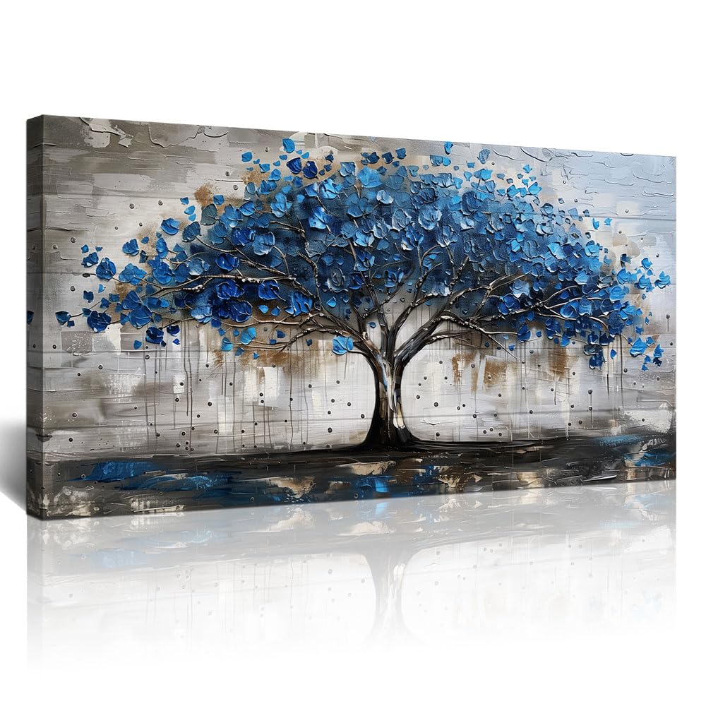 Premium Framed Wall Art - Modern Tree Panoramic Landscape Canvas Print for Office, Living Room & Bedroom Decor - Textured Abstract Painting 30
