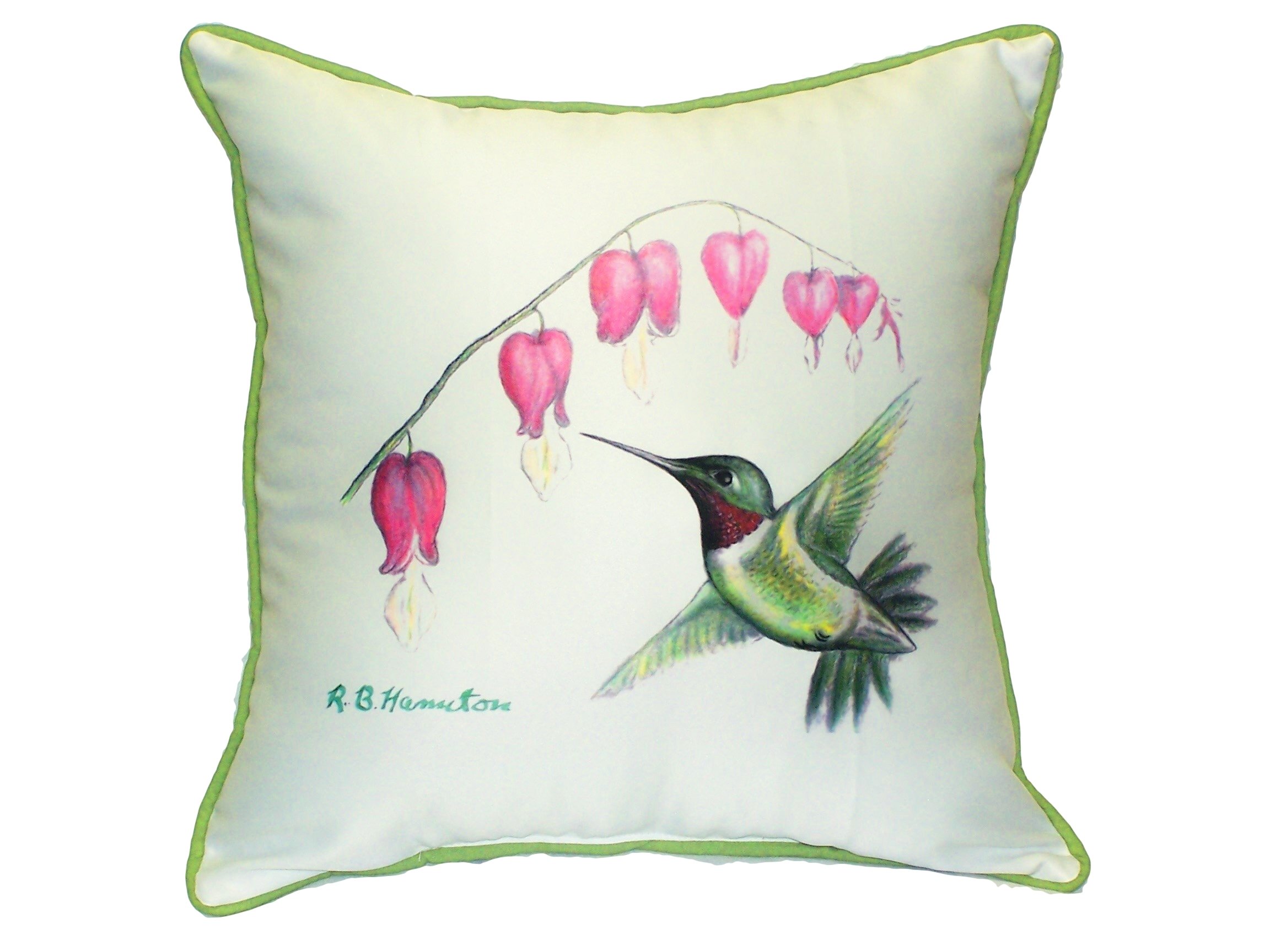 Betsy Drake Hummingbird Decorative Throw Pillow Cover 22x22 Inches - Soft Square Cushion for Sofa, Bed, Living Room & Home Decor