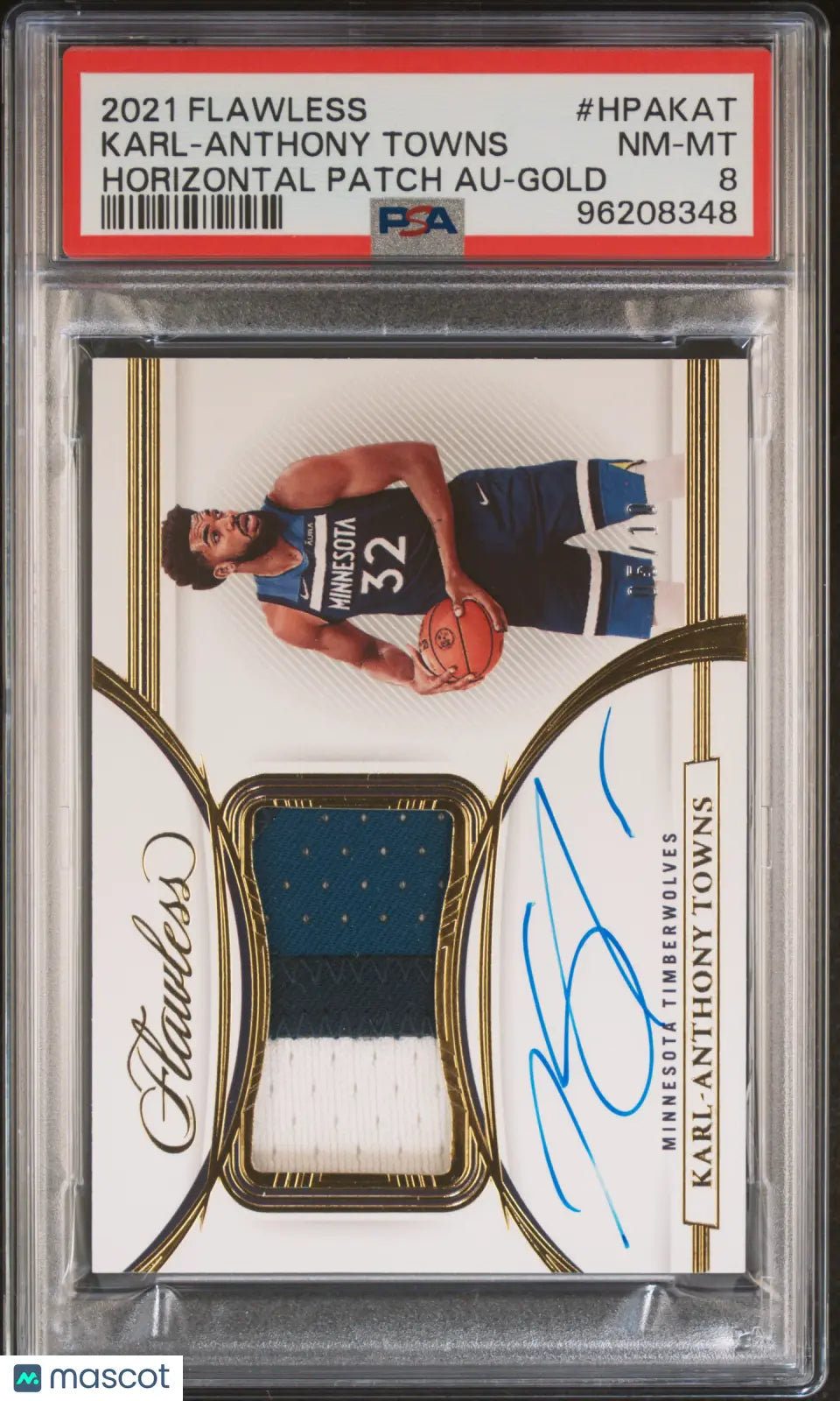 2021 Panini Flawless Karl Anthony Towns Horizontal Patch Auto PSA 8 05/10 - Rare Basketball Trading Card for Collectors & NBA Fans