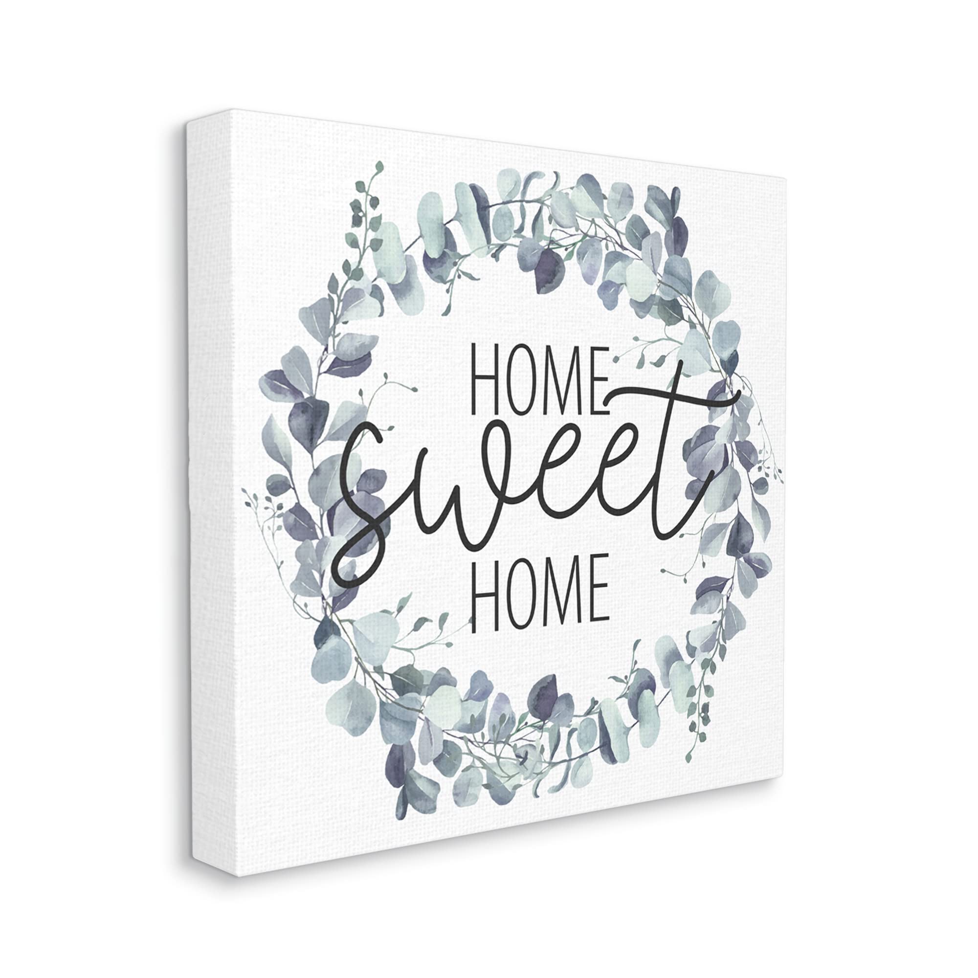 Stupell Industries Home Sweet Home Blue Green Eucalyptus Wreath - Kim Allen Design - Perfect for Front Door Decor, Housewarming Gifts & Farmhouse Style Home Decor