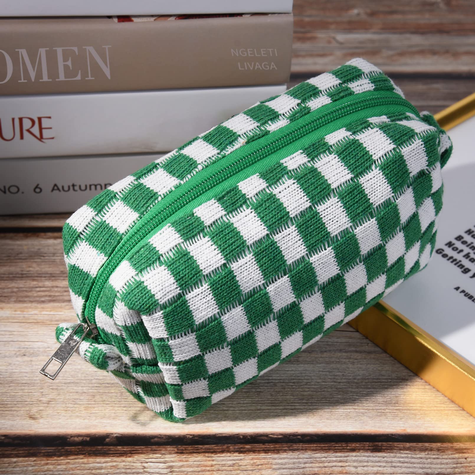 Checkered Makeup Bag & Brush Organizer - Large Capacity Cosmetic Travel Case for Women | Perfect for Makeup Storage, Travel Essentials & Toiletry Organization