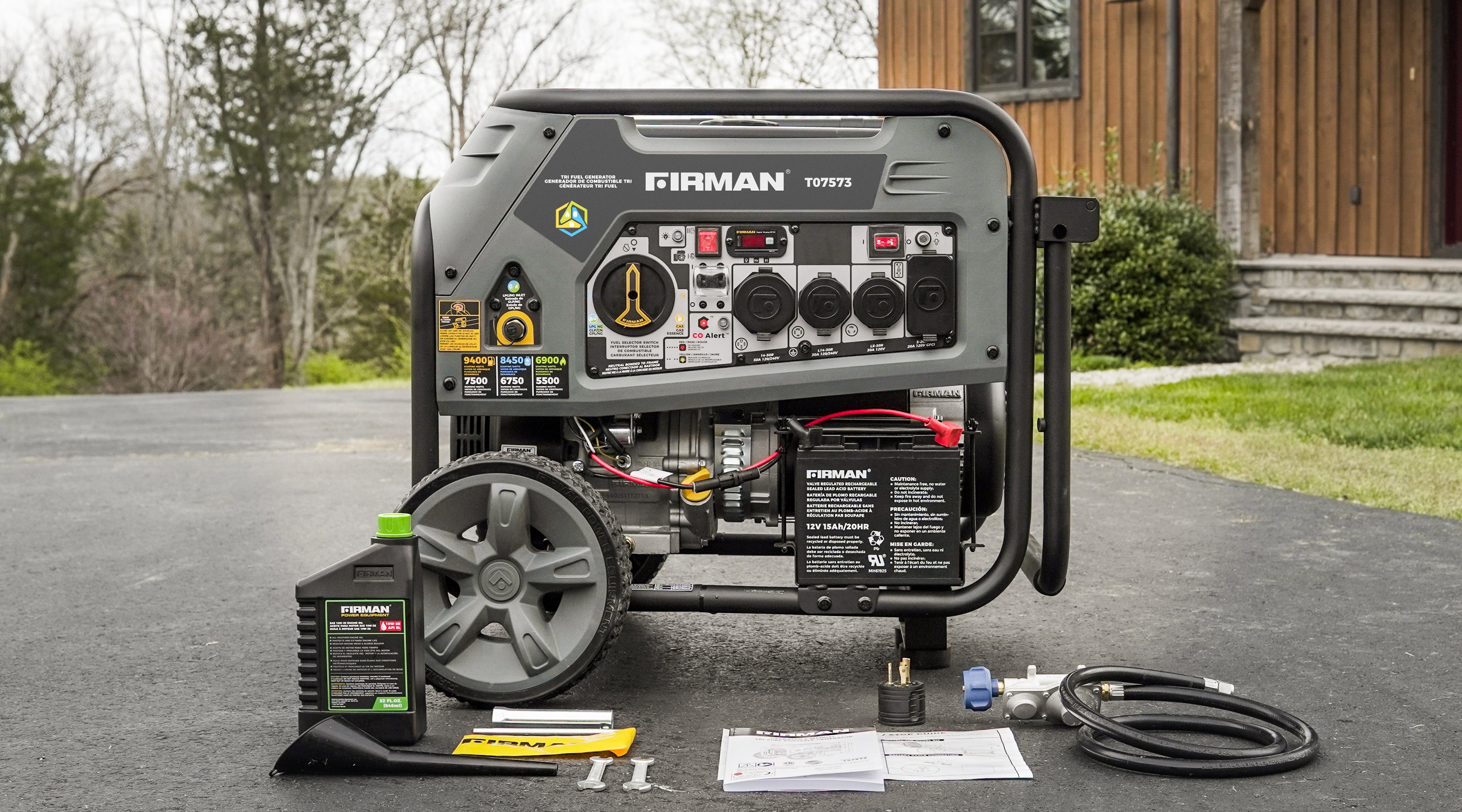 9400W Tri-Fuel Portable Generator with Electric Start & CO Alert - 120/240V Dual Voltage for Home Backup, Camping & Emergency Power