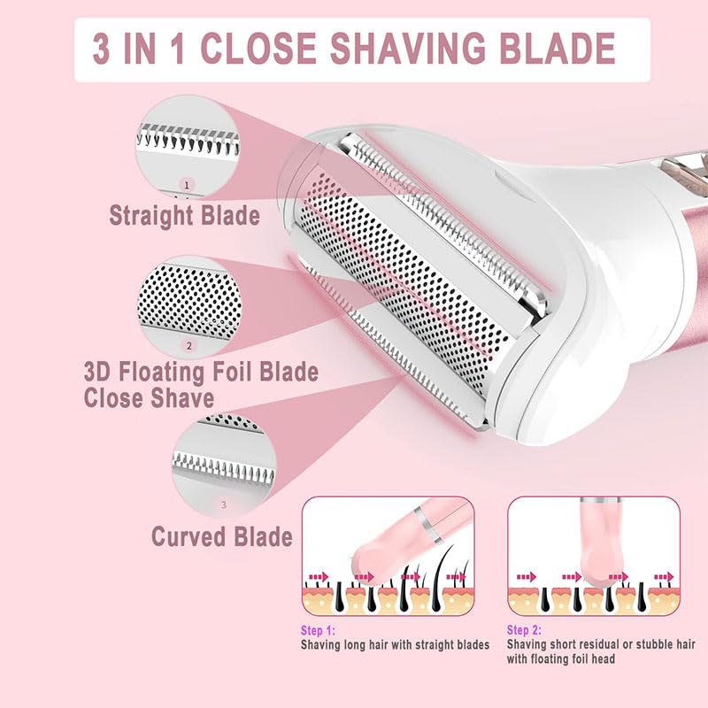 5-in-1 Women's Electric Shaver - Wet & Dry Facial Hair Remover for Face, Nose, Legs & Bikini Area (Gray) | Painless Hair Removal for Smooth Skin at Home or Travel