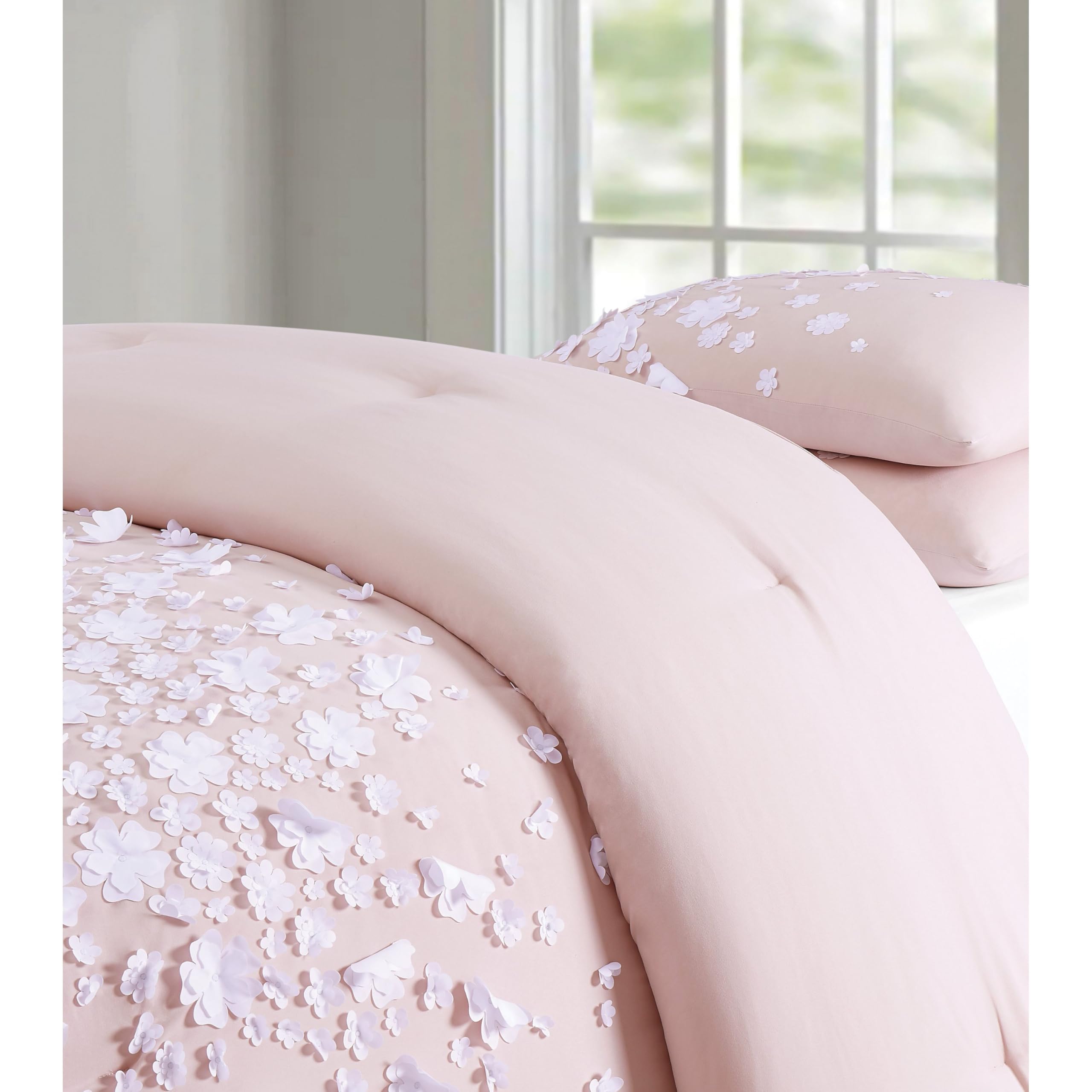 Christian Siriano NY® Confetti Flowers Comforter Set - Twin XL Size, Soft Blush Pink Bedding Collection - Perfect for Teen Girls' Bedrooms, Guest Rooms & Dorm Decor