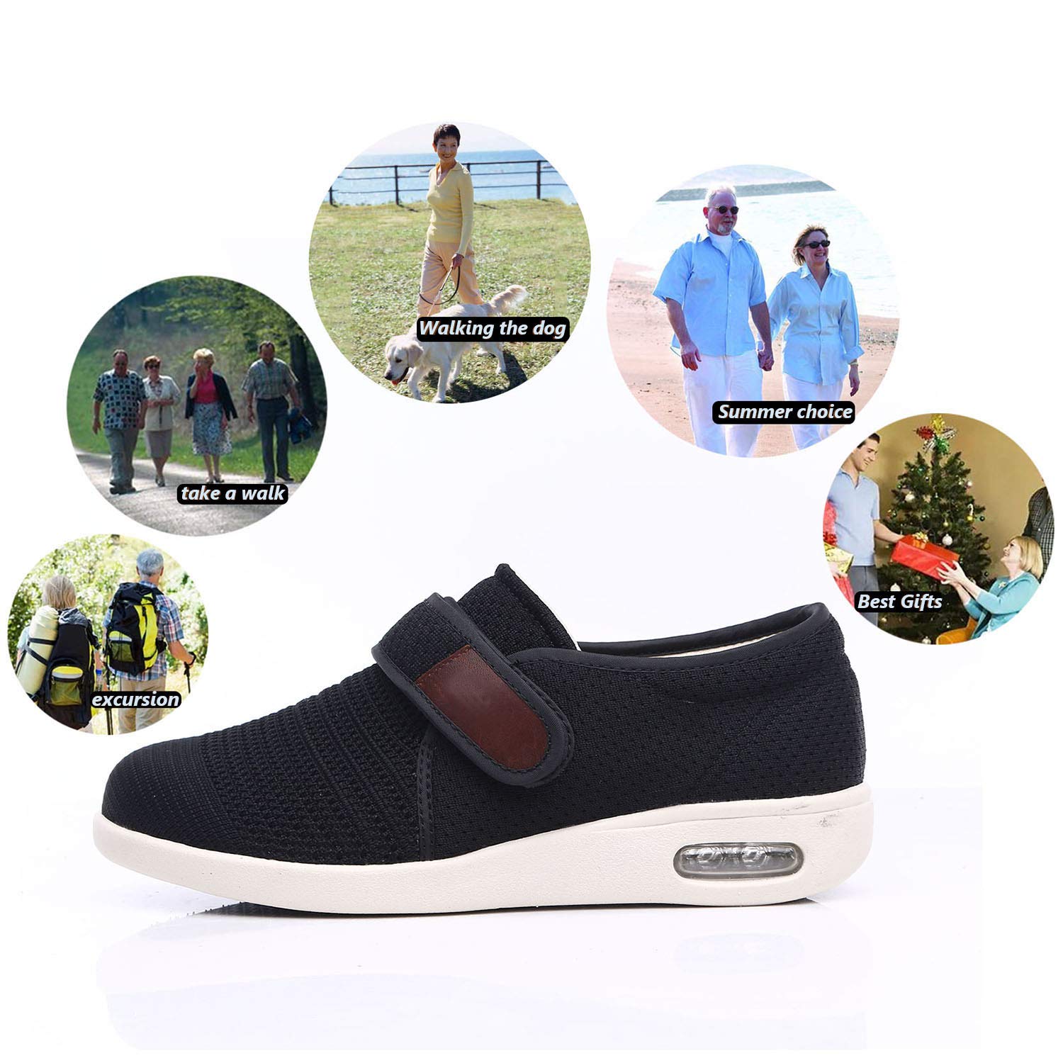 W&LESVAGO Men's Diabetic Shoes with Adjustable Closures - Lightweight Non-Slip Wide Width Walking Shoes for Elderly, Edema, Plantar Fasciitis & Arthritis - Comfortable Footwear for Swollen Feet Relief - Perfect for Daily Walking, Nursing & Medical Use