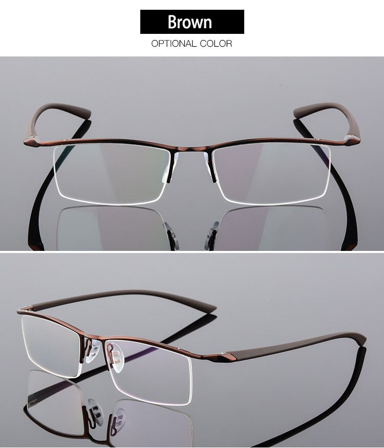 Bclear Men's Browline Semi-Rimless Eyeglasses - Lightweight Alloy Frame (Model 8190) | Classic Retro Style for Work, Reading & Daily Wear