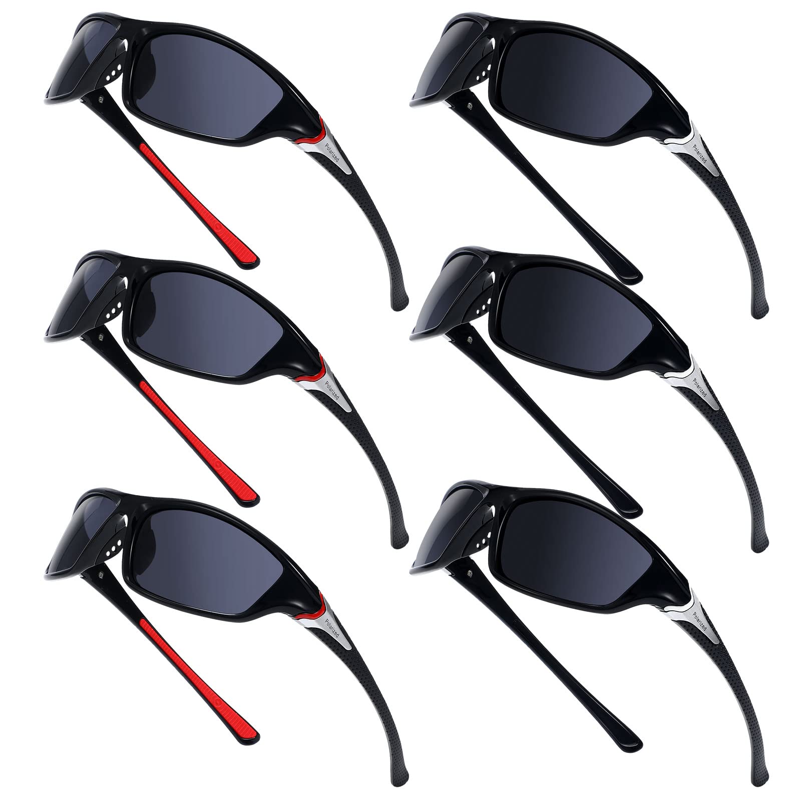 Cindeer 6 Pairs Men's Polarized Sunglasses UV400 Protection Wrap Around Sports Sunglasses for Hiking Fishing Driving Cycling Running Golf - Lightweight & Shatterproof for Outdoor Activities