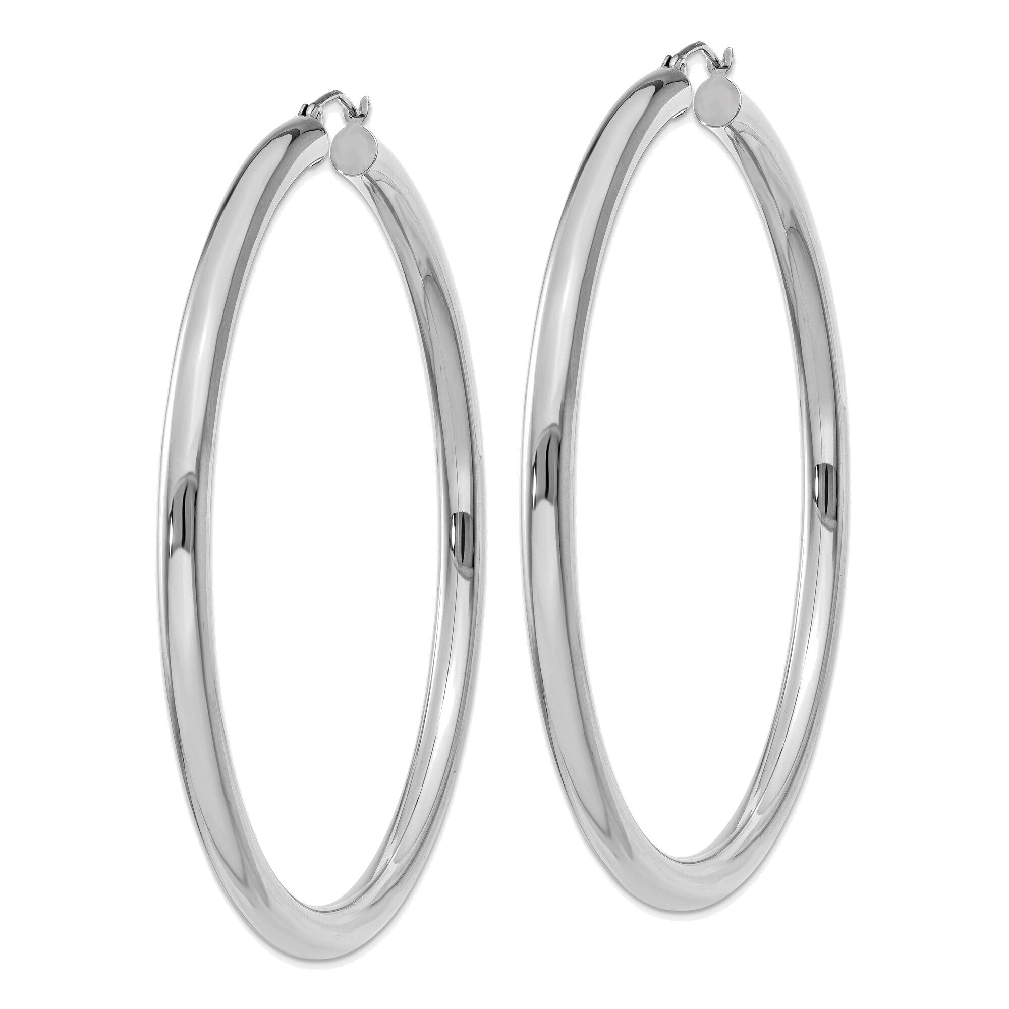 14K White Gold Polished 4mm Lightweight Tube Hoop Earrings for Women - Dainty Everyday Jewelry, Perfect for Work, Date Night & Special Occasions