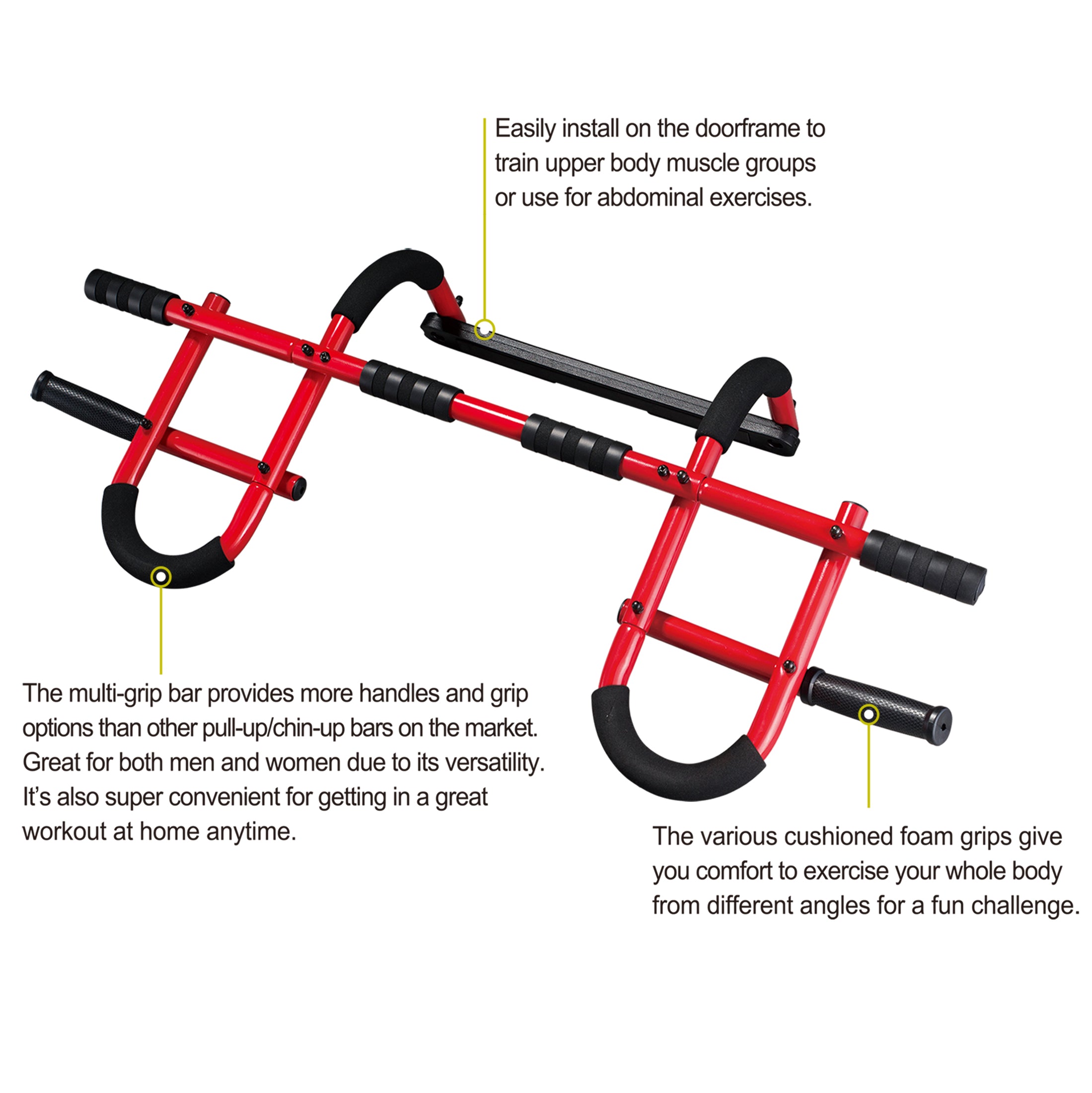 PRCTZ Multifunction Door Gym - Pull Up Bar for Home Workout, Chin Up Bar with Adjustable Height & Anti-Slip Design - Perfect for Strength Training, Calisthenics & Home Fitness Exercises