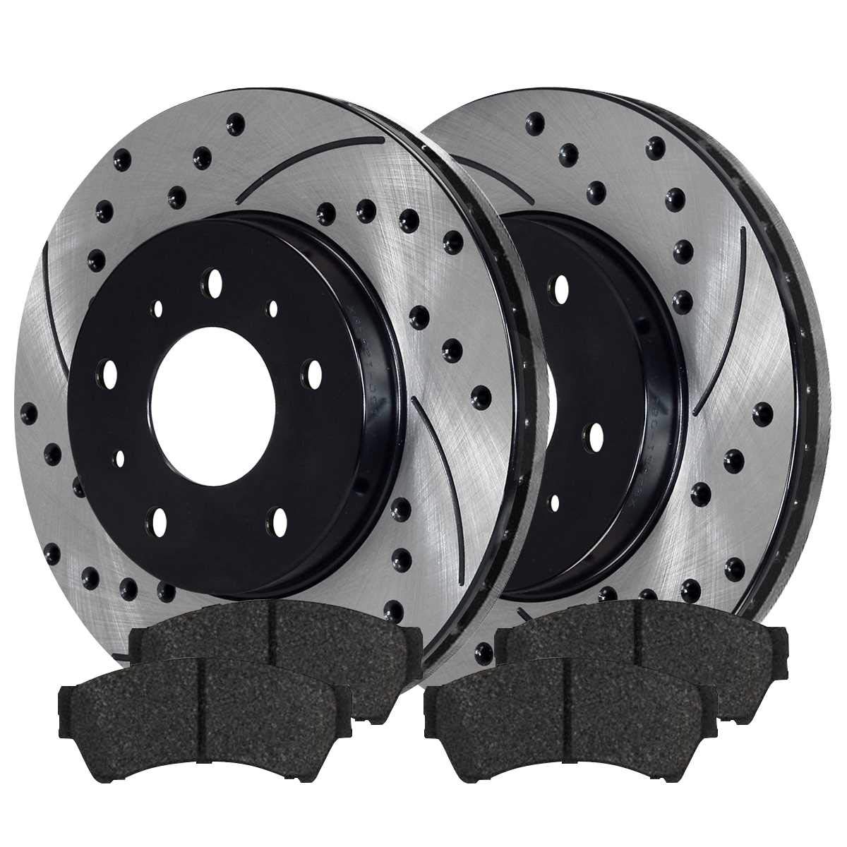 AutoShack Premium Black Hat Drilled & Slotted Brake Rotors with Ceramic Pads - Front Brake Rotor Replacement Kit for 2006-2012 Mercury Milan, Ford Fusion, 2007-2012 Lincoln Zephyr & MKZ (SCDPR64144641441164) - High Performance Braking for Daily Commuting & Sport Driving