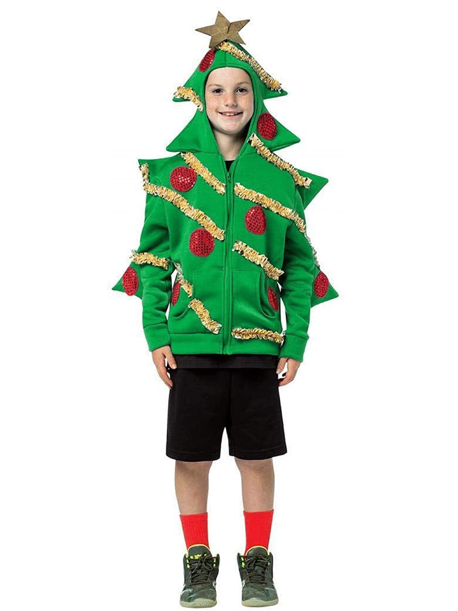 3D Christmas Tree Hooded Jacket for Toddler Boys - Festive Winter Coat with Fun Holiday Design for Kids Costume Party & Christmas Dress Up