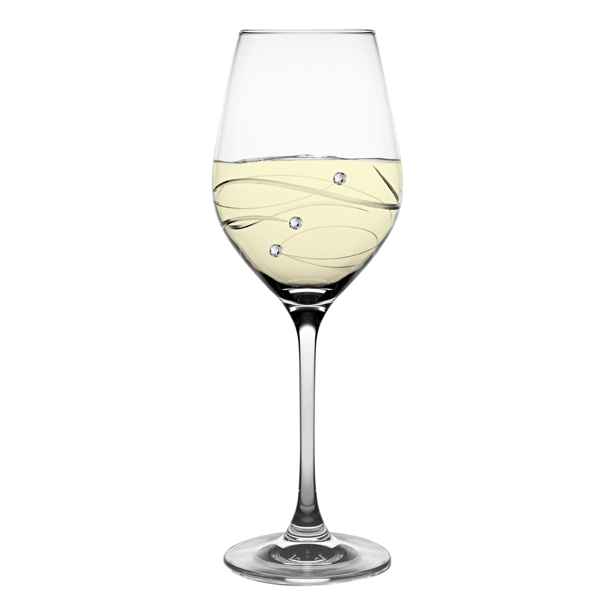 Barski Handmade Crystal White Wine Glasses Set of 4 - 12.5 oz Elegant Stemware Decorated with Real Diamonds - European Crafted Glassware for Weddings, Anniversary Gifts & Luxury Dinner Parties