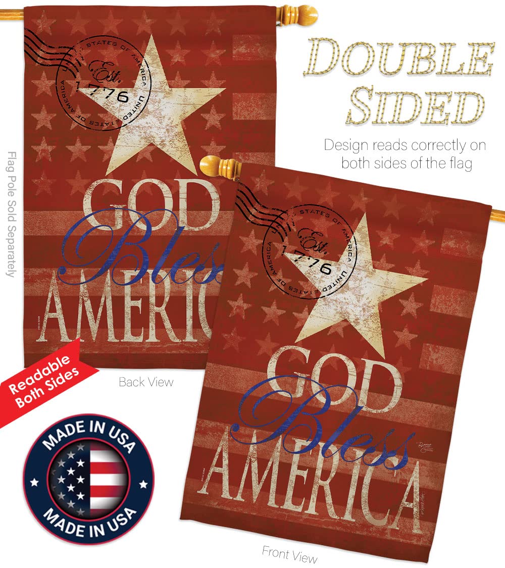 Patriotic God Bless America Flag Set w/Flagpole for Home & Garden Decor