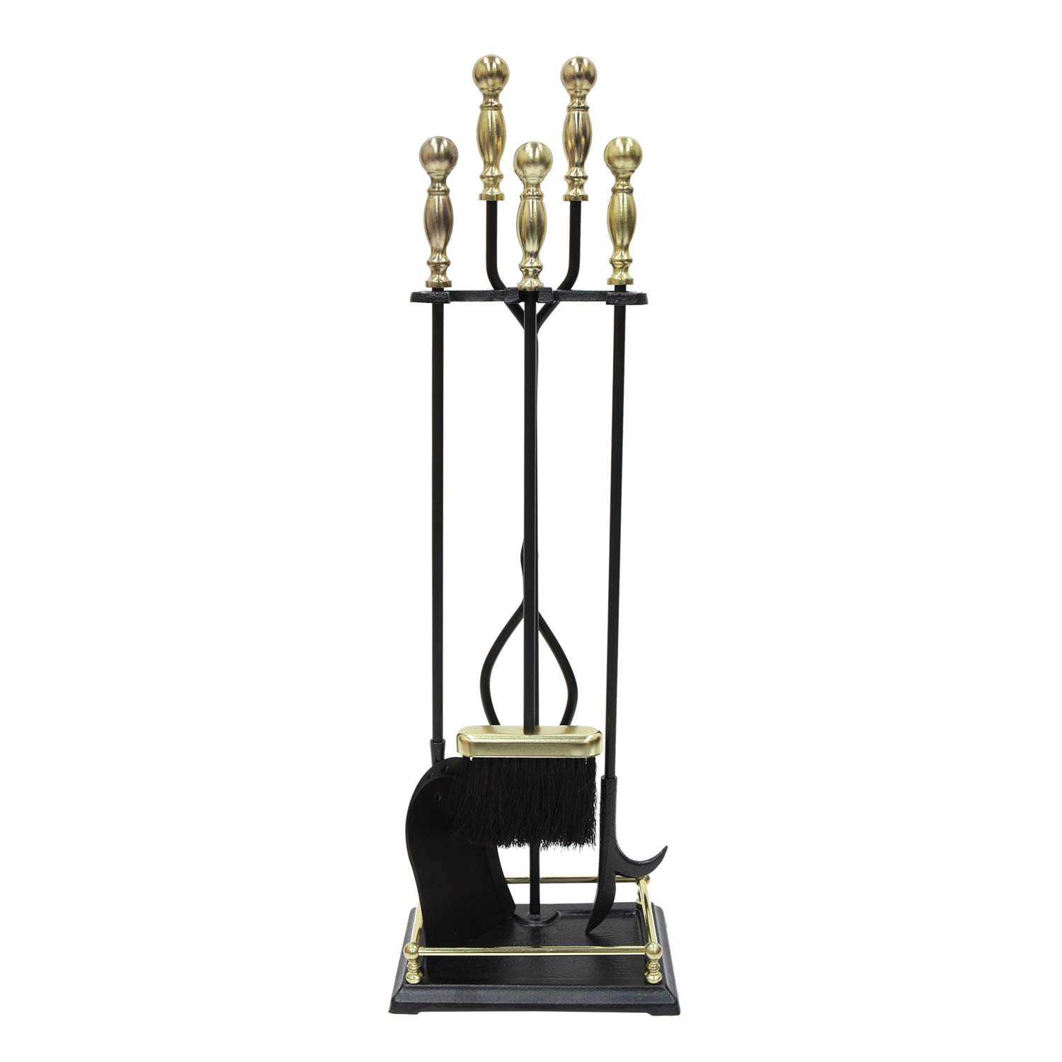 Premium Oxford 5-Piece Fireplace Tool Set - Polished Brass & Black Finish - Heavy Duty Fireplace Accessories for Wood Burning Stoves, Fire Pits & Home Decor