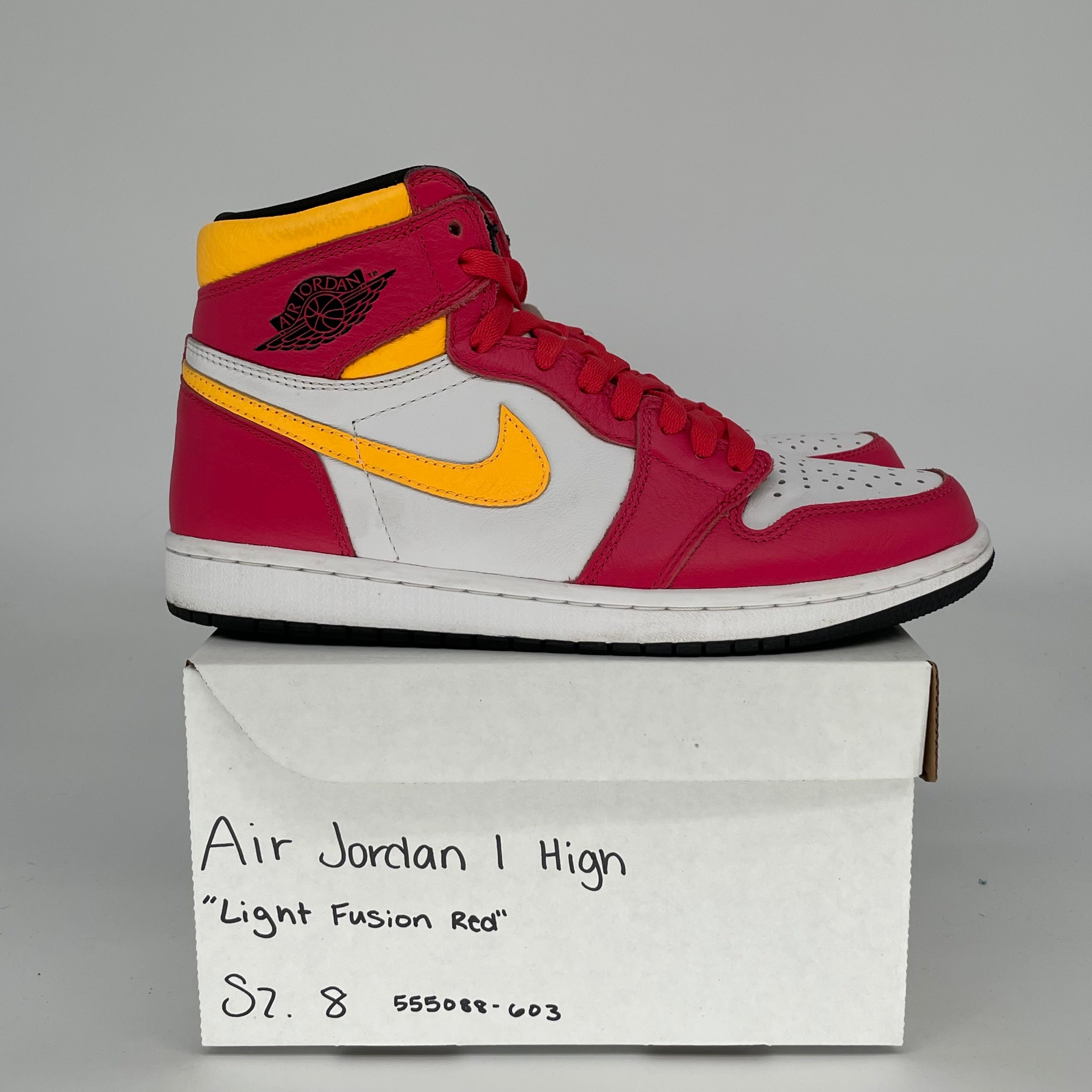 AIR JORDAN 1 Light Fusion Red Men's Basketball Shoes - Size 8 (555088-603) - Perfect for Streetwear, Sneaker Collecting & Casual Fashion