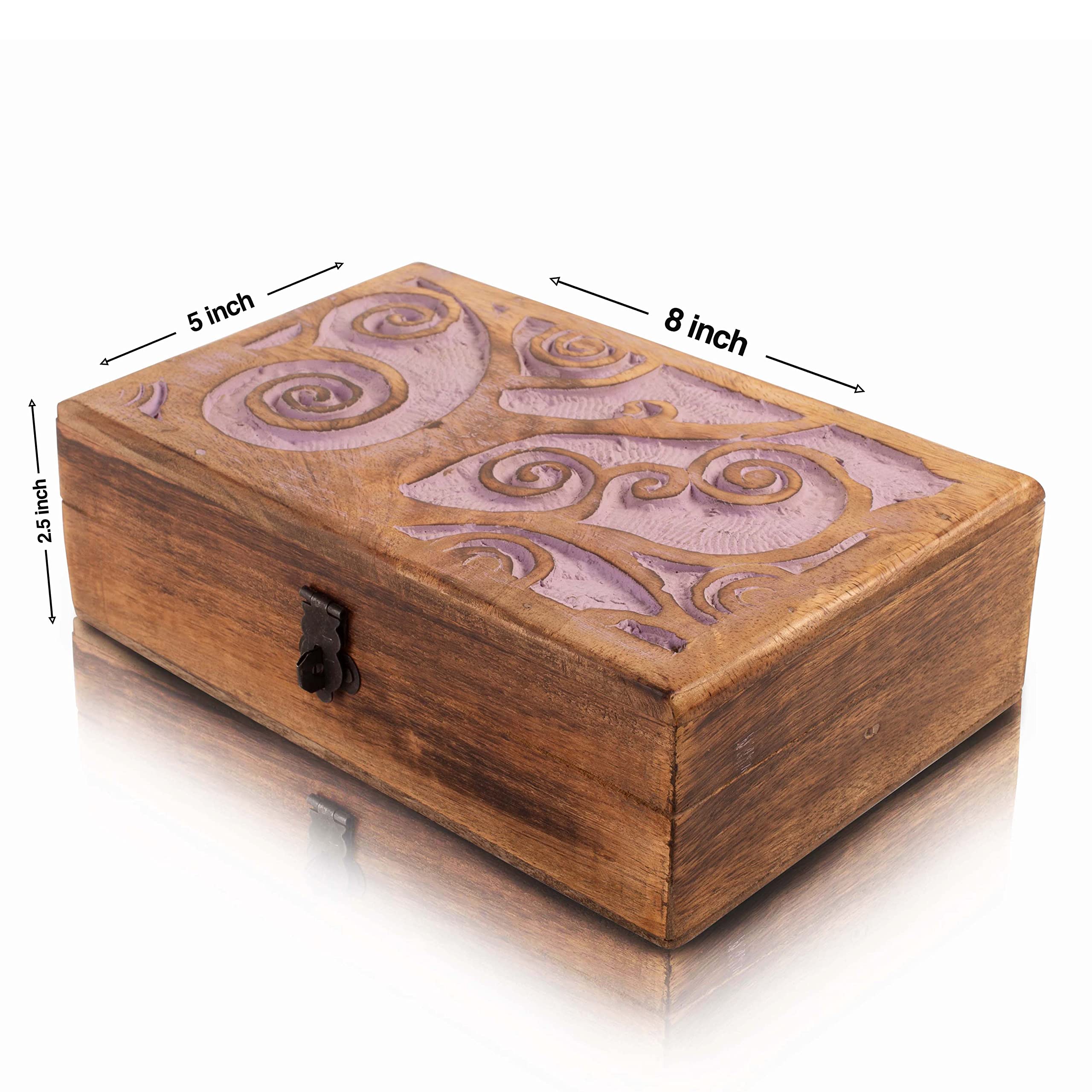 Handmade Wooden Jewelry Box with Tree of Life Carving - Lockable Keepsake Storage Box for Necklaces, Rings & Watches - Perfect Birthday Gift, Anniversary Present & Home Decor Organizer (Violet)