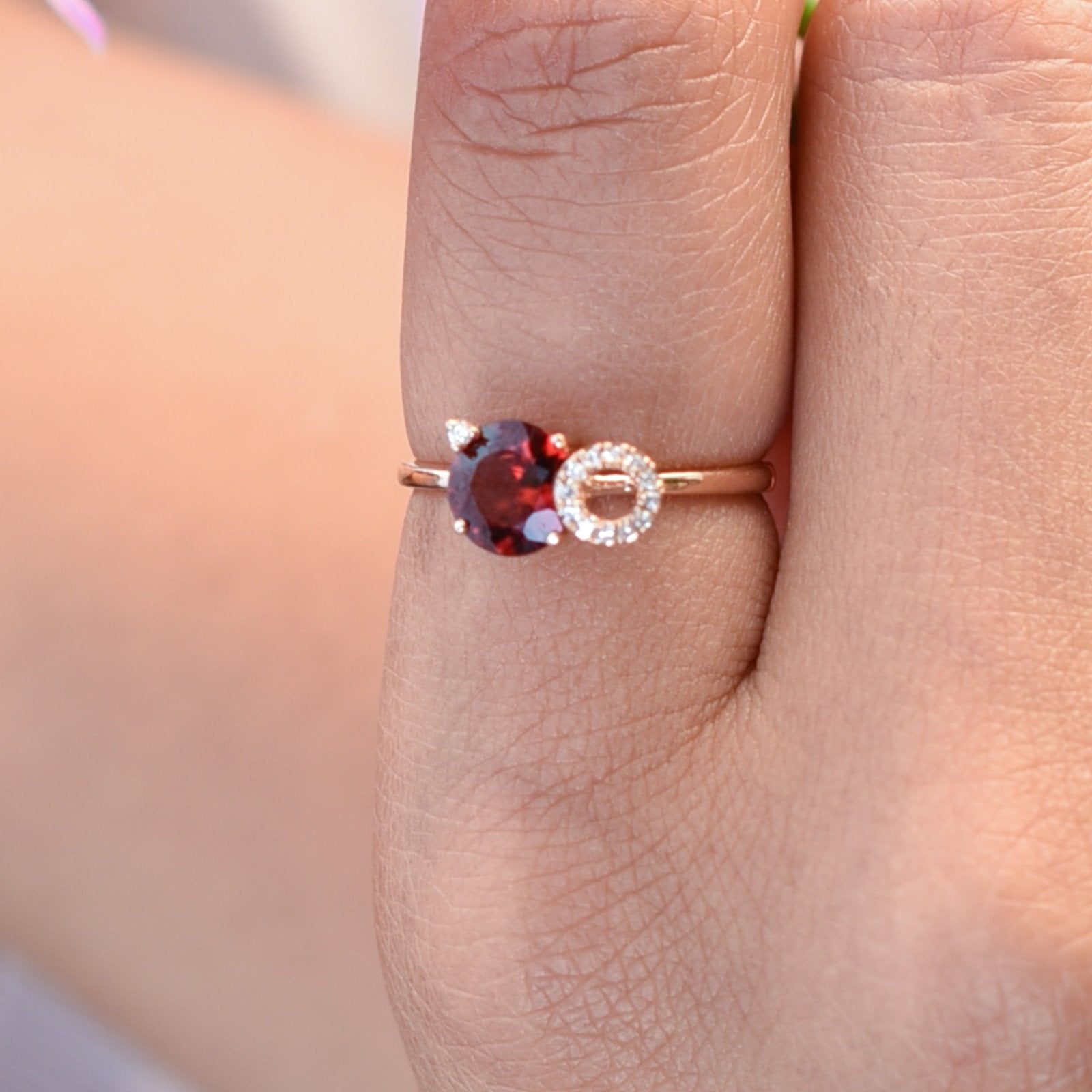 14K Rose Gold Stacked Diamond & Garnet Solitaire Cocktail Ring for Women - Elegant Statement Jewelry for Parties, Weddings & Special Occasions