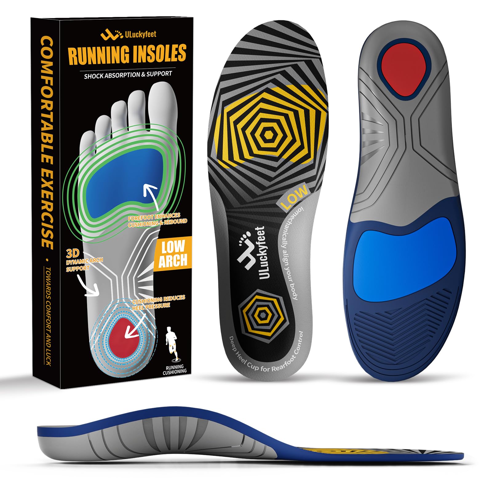 Plantar Fasciitis Relief Shoe Insoles for Men & Women - Arch Support Running Inserts with Shock Absorption for Sports Performance & Fatigue Reduction - Ideal for Low Arch Support, Running, Walking & Workout Comfort