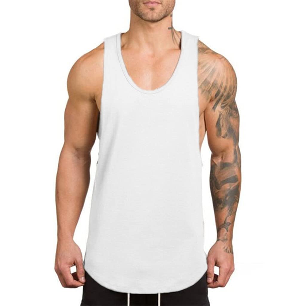Men's Gym Workout Tank Top - Cotton Bodybuilding Stringer Sleeveless Shirt for Muscle Fitness | White XXL | Perfect for Weightlifting, Bodybuilding & Summer Training
