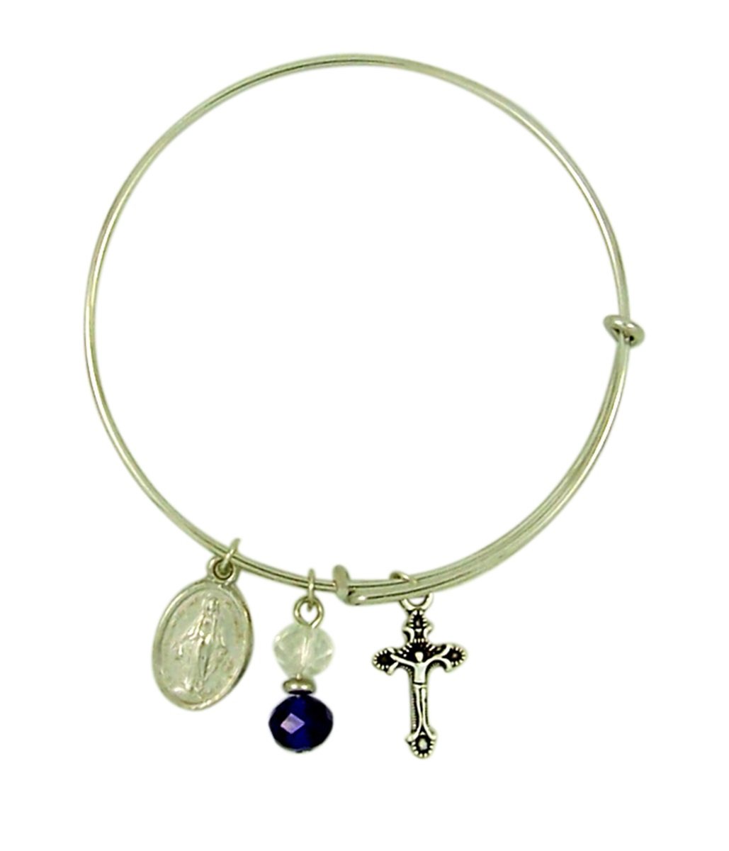 Miraculous Medal Bracelet for Women - 2.5 Inch Sterling Silver Religious Charm Bangle - Perfect for Daily Wear, Gifts & Prayer Jewelry