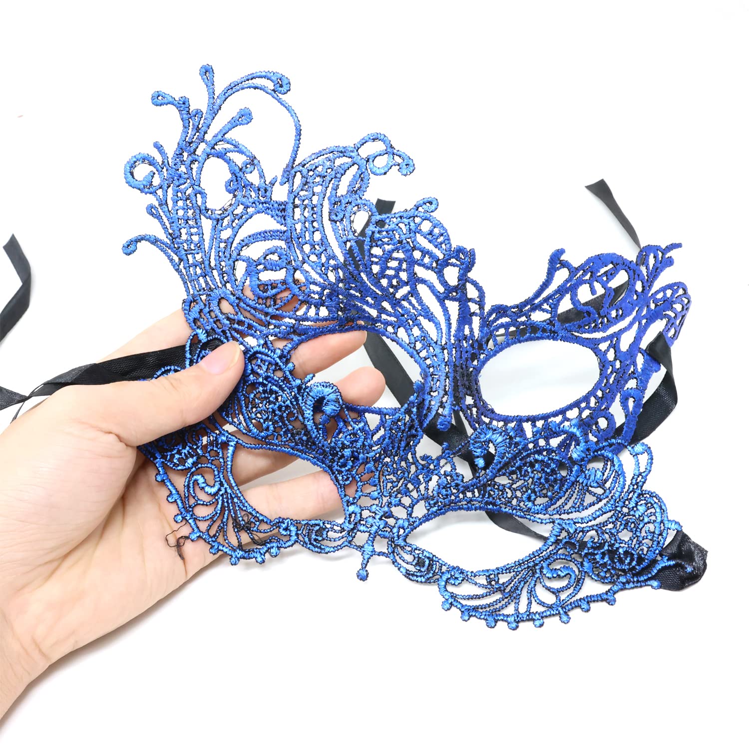 Honbay 2PCS Elegant Lace Masquerade Masks for Halloween Party, Prom Night, Costume Ball, Photo Shoot - Perfect for Mardi Gras, Cosplay and Themed Events