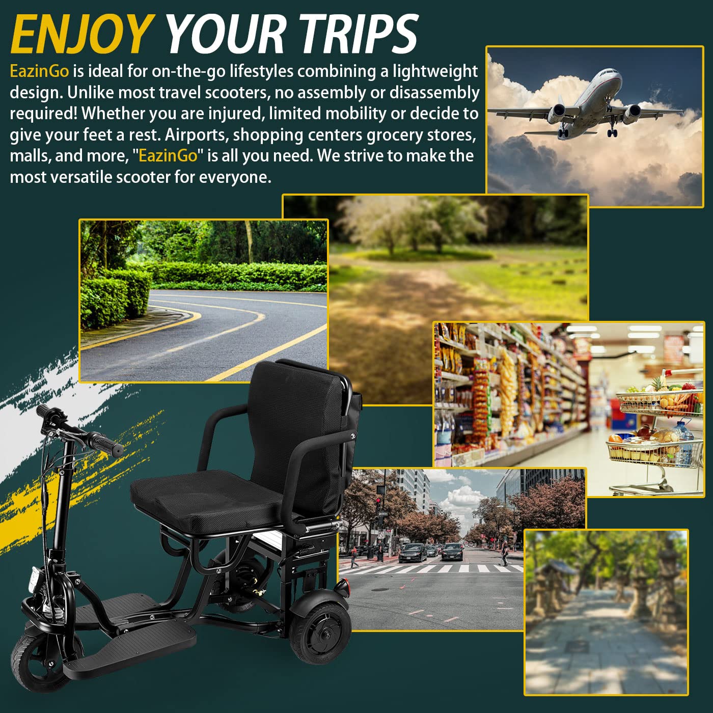 Upgraded Lightweight Folding Mobility Scooter for Adults - 20 Miles Range, 9.3 MPH Speed with Airline-Approved Battery - Fully Assembled Portable Scooter for Travel, Shopping & Outdoor Activities