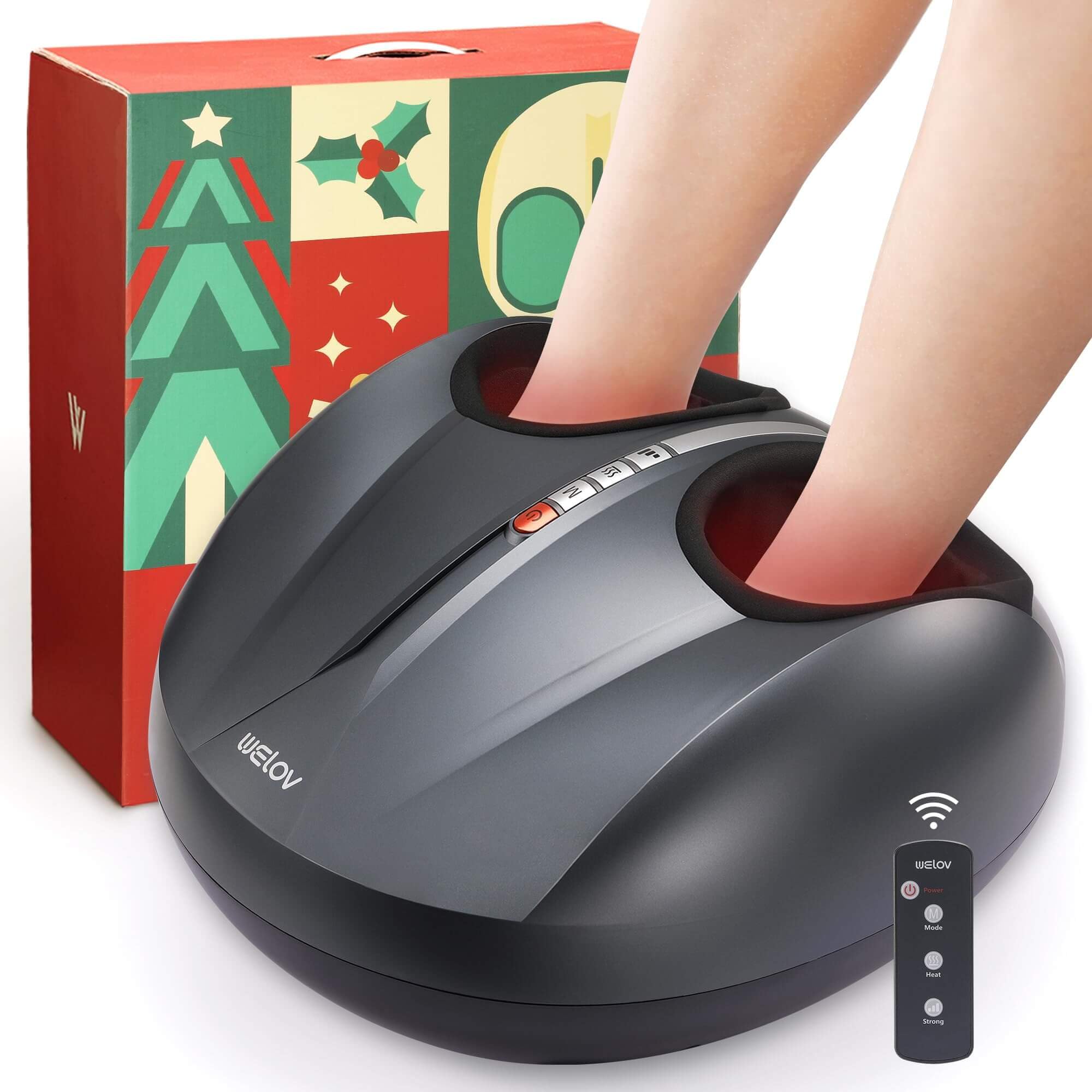 Deep-Kneading Foot Massager Machine with 5 Intensity Levels - Shiatsu, Compression & Heat Therapy for Neuropathy & Plantar Fasciitis - Fits Up to Size 12 Feet - Perfect for Home Relaxation, Office Stress Relief & Christmas Gifts