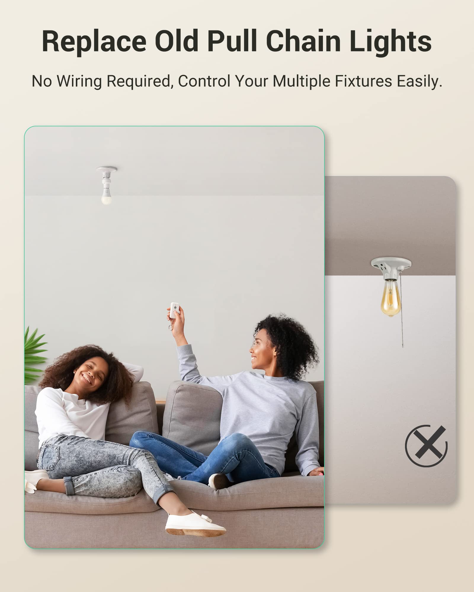 DEWENWILS Wireless Remote Control Light Bulb Socket - E26/E27 Base Smart Switch Kit with Controller for Pull Chain Fixtures | No Wiring Needed, ETL Certified | Perfect for Bedroom, Living Room & Outdoor Lighting
