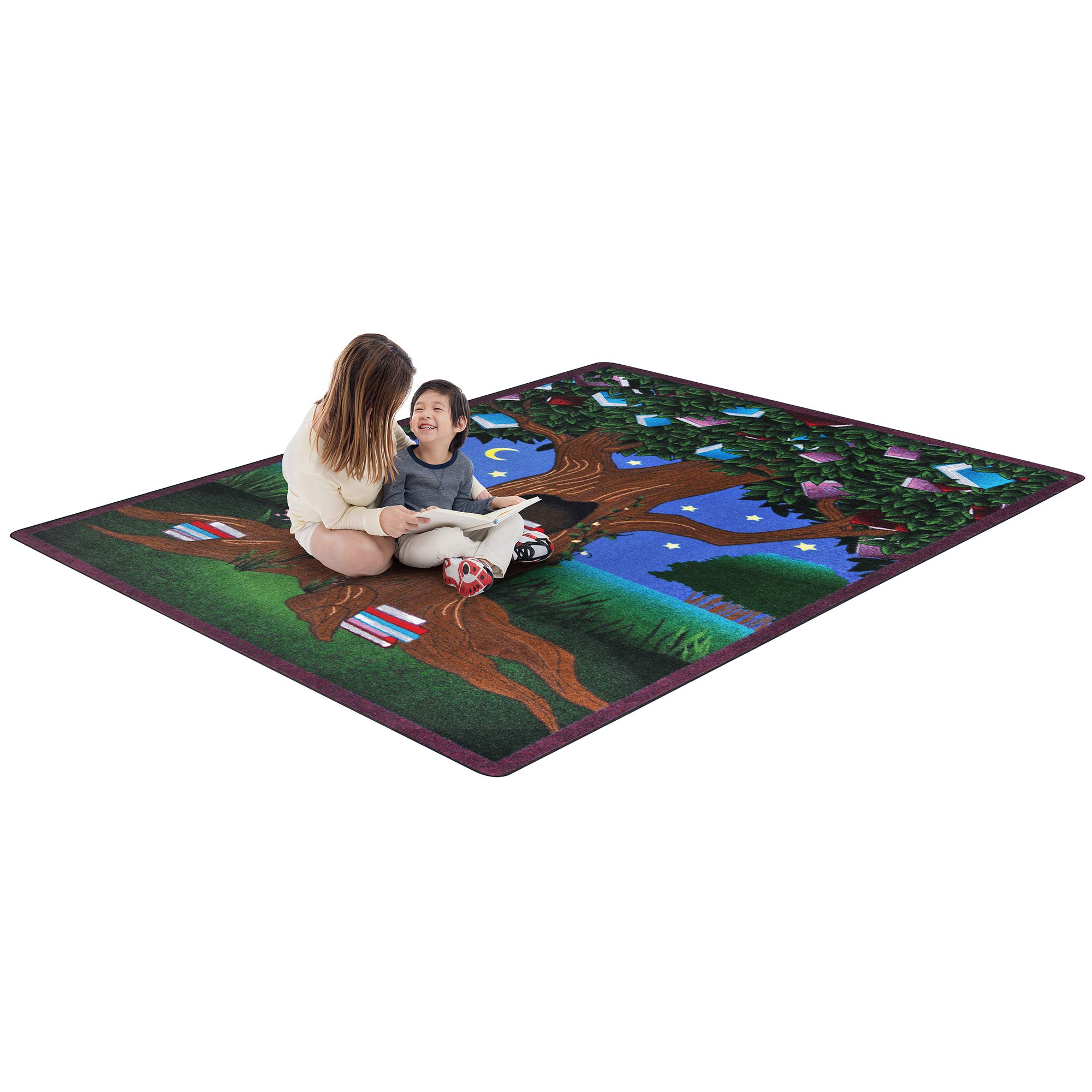 Joy Carpets Reading Tree Kids Rug - Colorful Educational Play Mat for Children's Room, Classroom & Playtime Learning Activities
