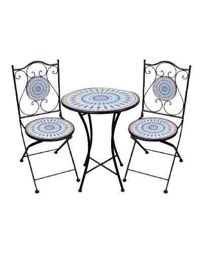 Stylish Mosaic Outdoor Dining Set - Table & 2 Chairs for Patio, Garden, or Backyard | Perfect for Al Fresco Meals & Entertaining Guests