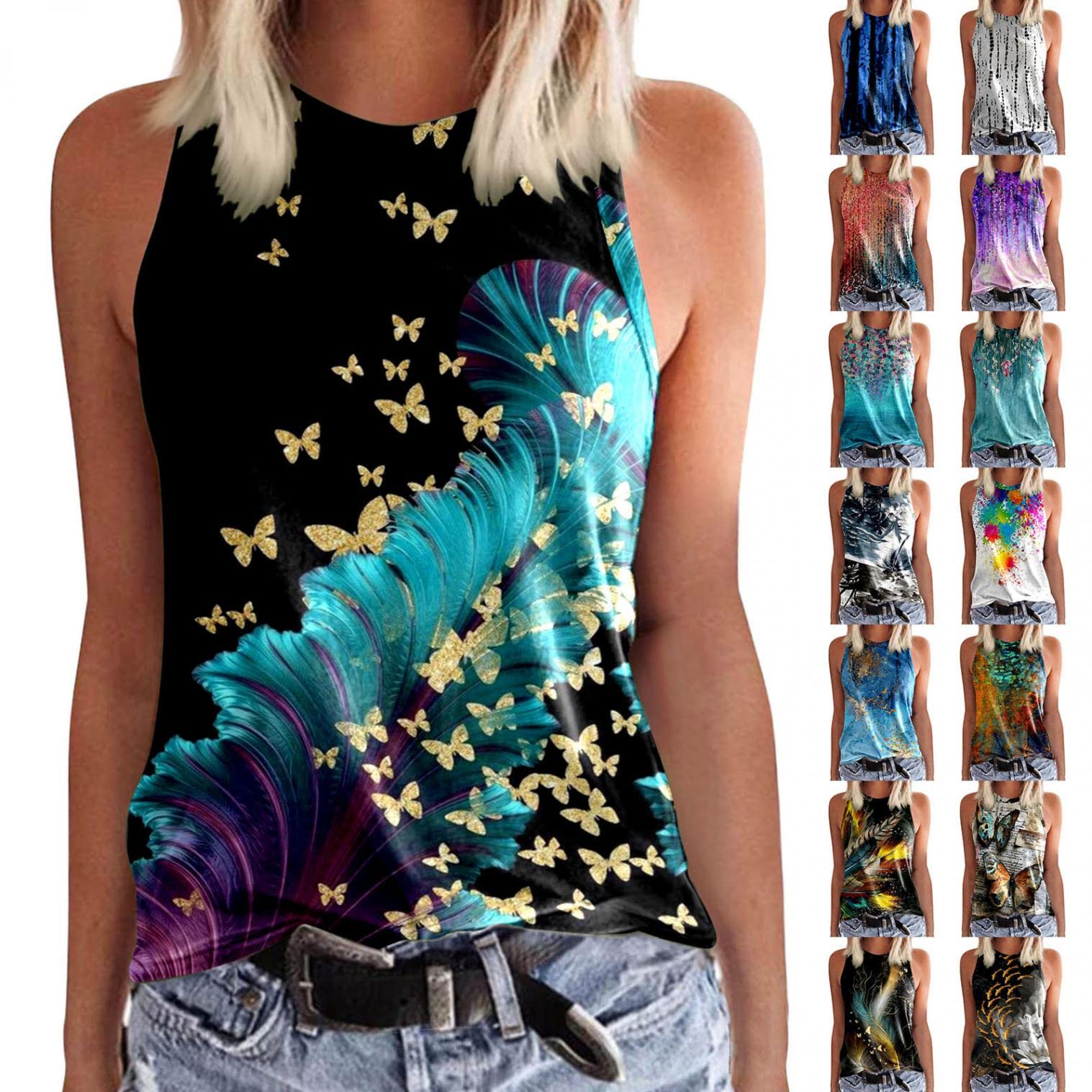 FABIURT Women's Summer Tops - Loose Fit Crew Neck Tank Tops & Casual Cami Blouses | Breathable Summer Shirts for Women | Perfect for Beach, Vacation & Everyday Wear