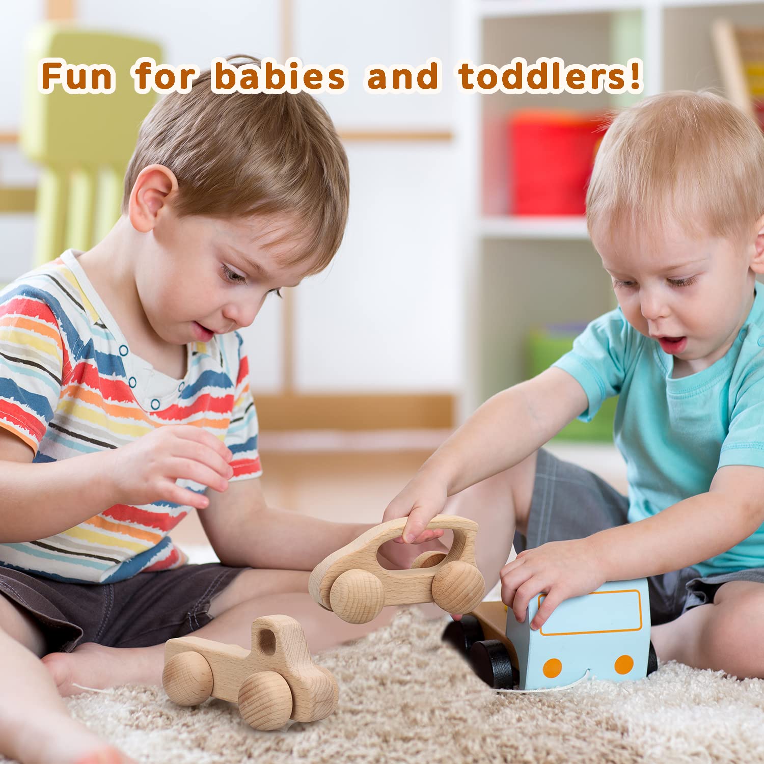 Montessori Wooden Toy Cars for Babies 0-12 Months - Safe Rattle Toys for Toddlers 1-3 Years | Natural Wood Baby Boy Gift for Birthday, Christmas & Nursery Decor | Educational Early Learning & Sensory Play Toys