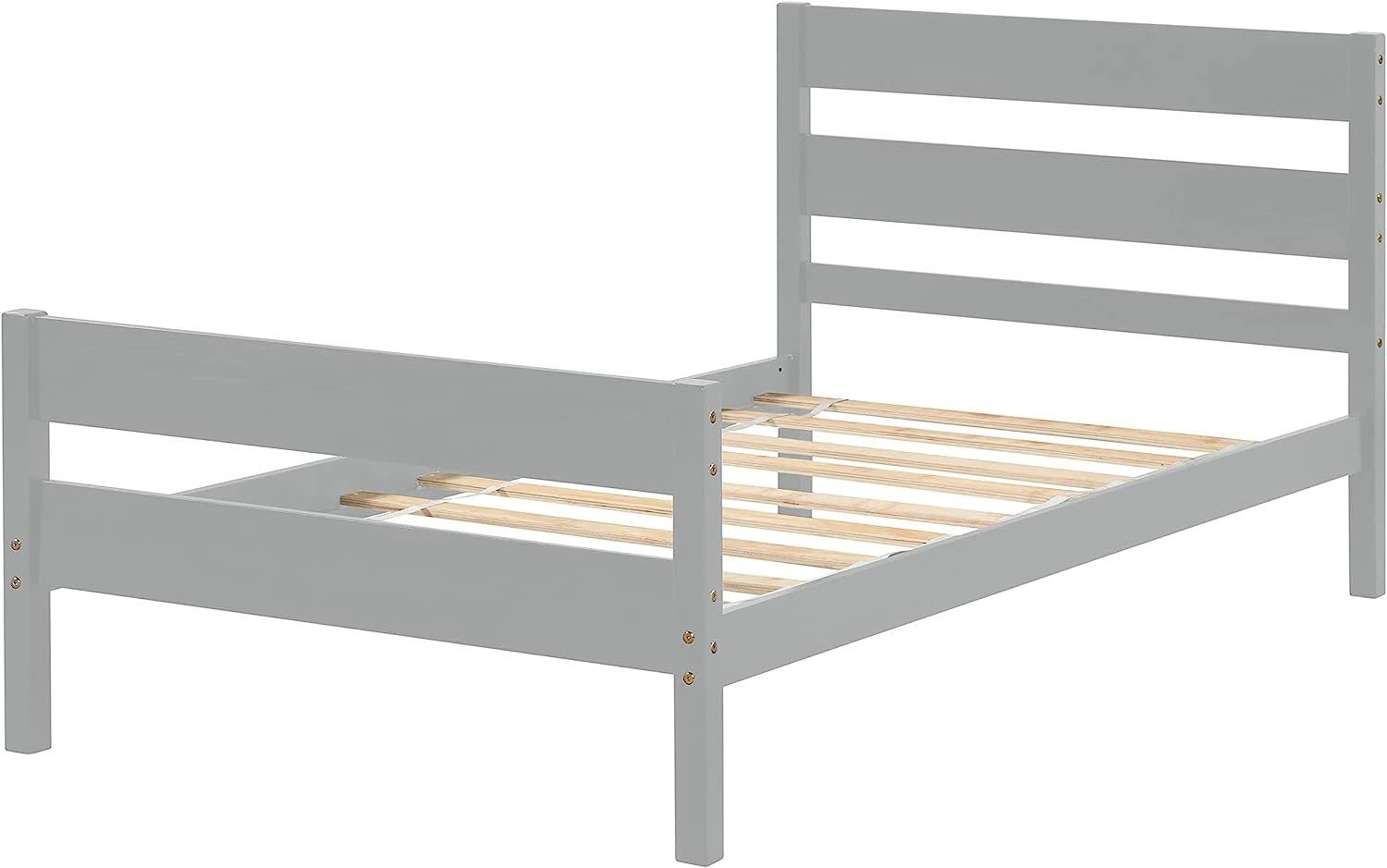 Pvillez Twin Size Wooden Bed Frame with Headboard & Footboard - Sturdy Platform Bed for Kids, No Box Spring Needed, Includes Storage Space - Perfect for Boys & Girls Bedrooms (Gray)