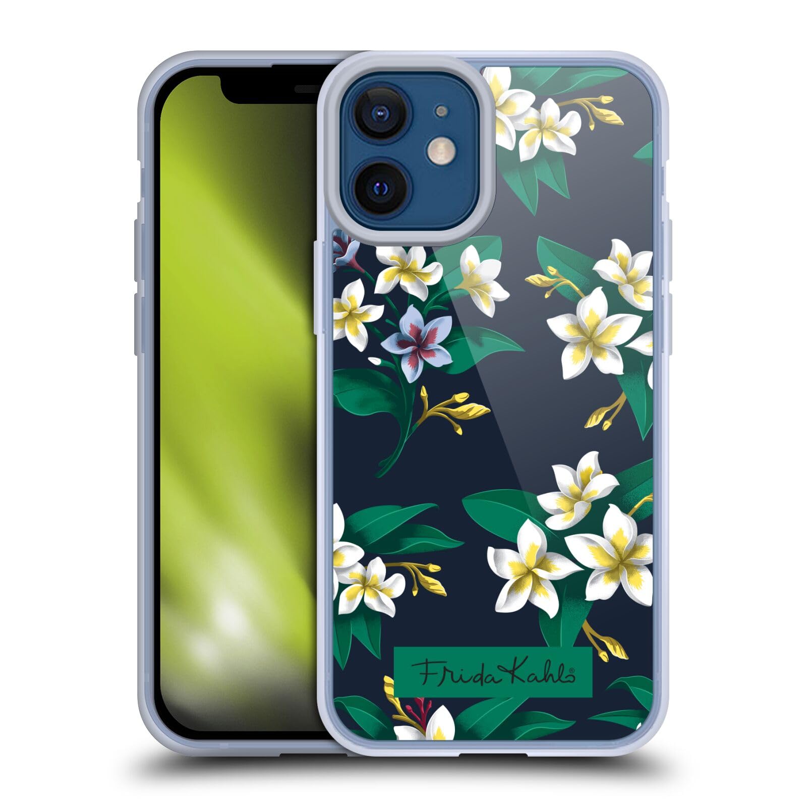 Officially Licensed Frida Kahlo Plumeria Flowers Soft Gel Phone Case for Apple iPhone 12 Mini - Artistic Protective Cover for Everyday Use, Travel & Gift Giving