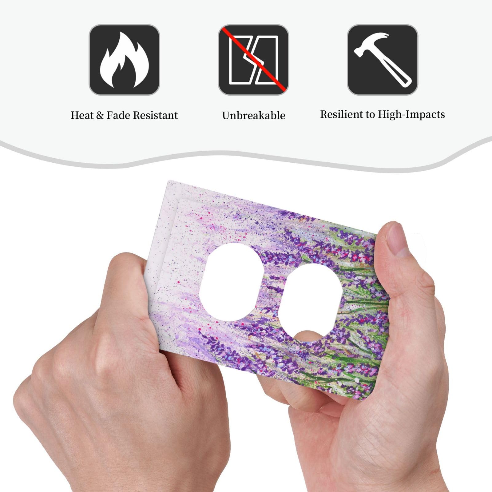 Lavender Flower Outlet Cover Plate - 1 Gang Decorative Wall Plate, Purple Electrical Socket Cover for Farmhouse, Bedroom, Kitchen & Living Room - Plastic Decora Style (Perfect for Home Decor & Child Safety)