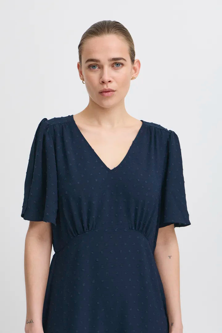 Gabby Midi Dress for Women - Elegant Flowy A-Line Summer Dress with V-Neck & Short Sleeves (Total Eclipse Black) | Perfect for Casual Outings, Beach Vacations & Date Nights