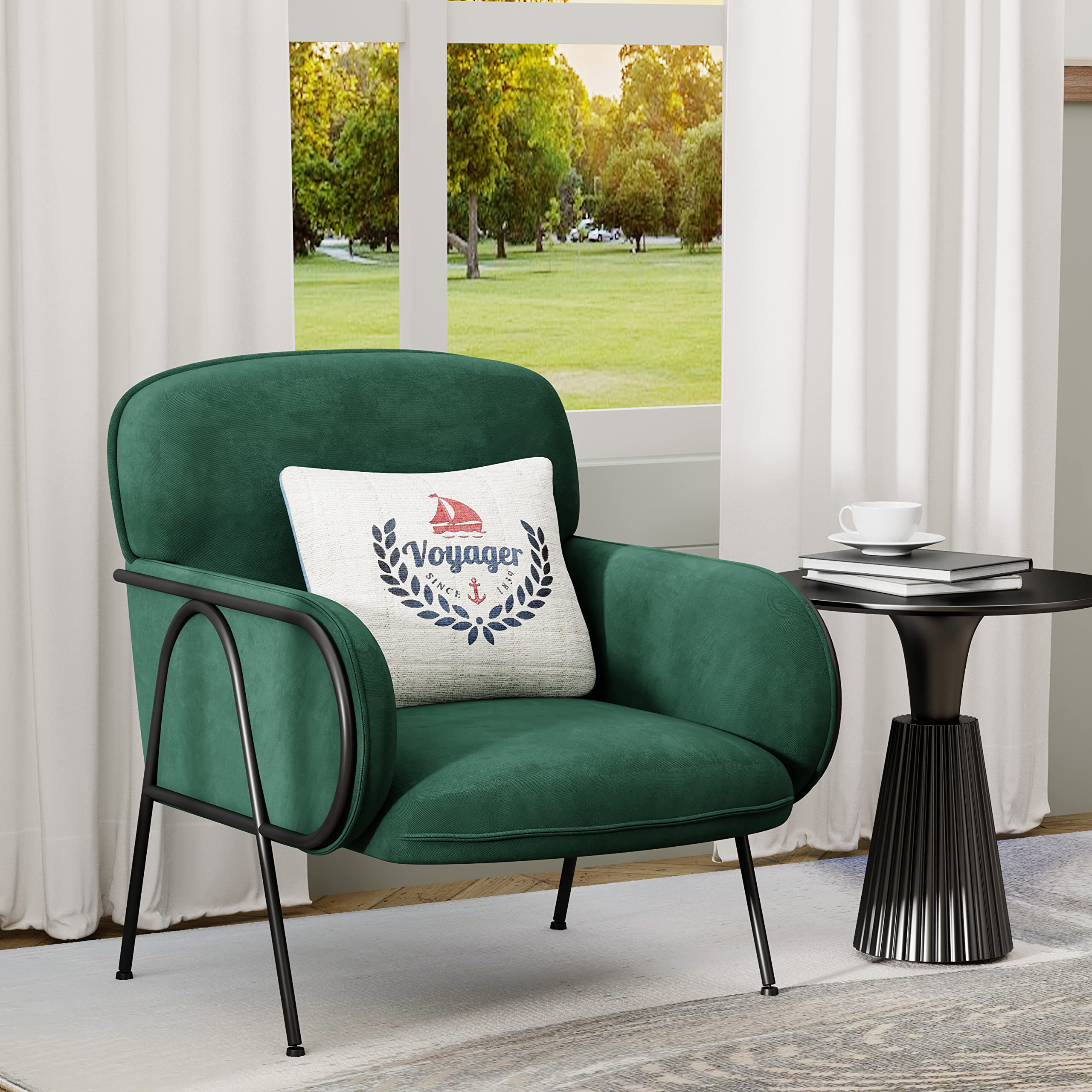 WENTMENT Velvet Accent Chair - Modern Upholstered Armchair with Sturdy Metal Legs, Comfortable Lounge & Reading Chair for Living Room, Bedroom, Hosting Room - Perfect for Relaxation, Reading & Home Decor (Green)