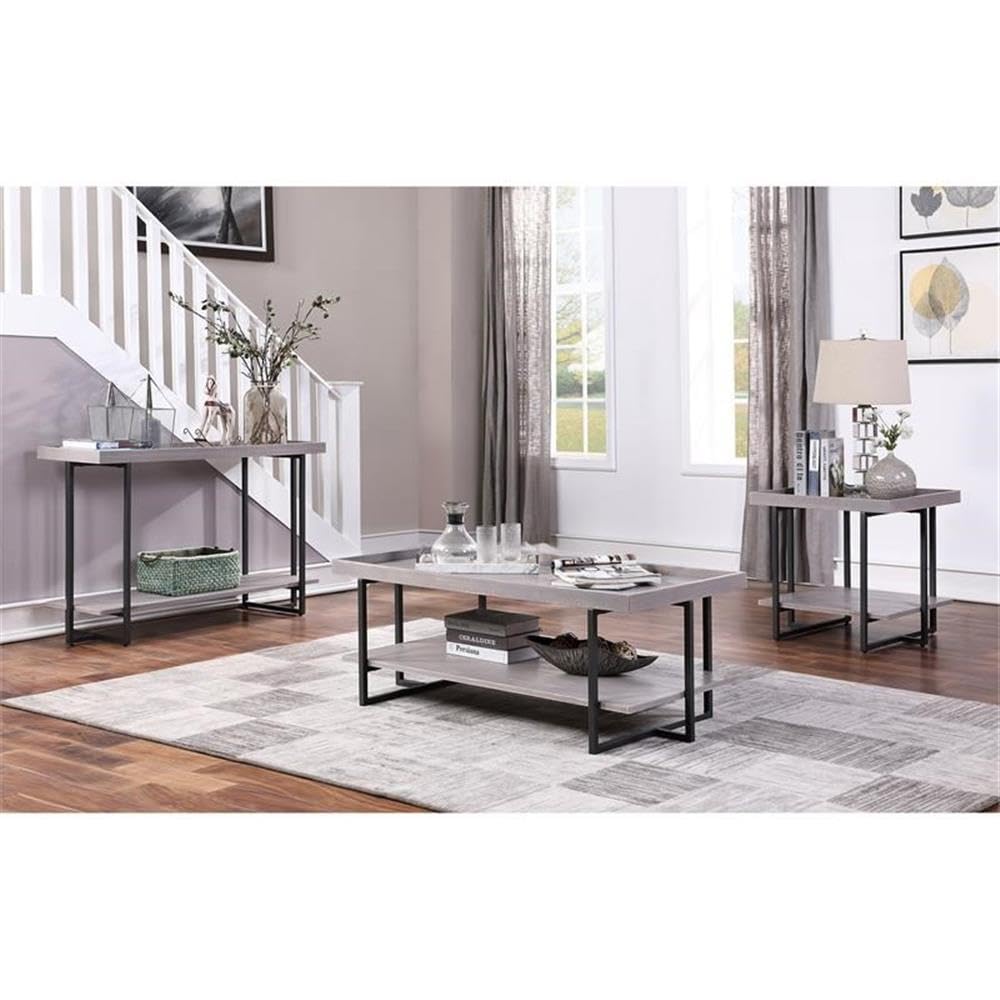 Home Square Humere Wood 1-Shelf End Table in Antique Gray - Set of 2, Side Table for Living Room, Bedroom, or Office - Rustic Nightstand with Storage Shelf