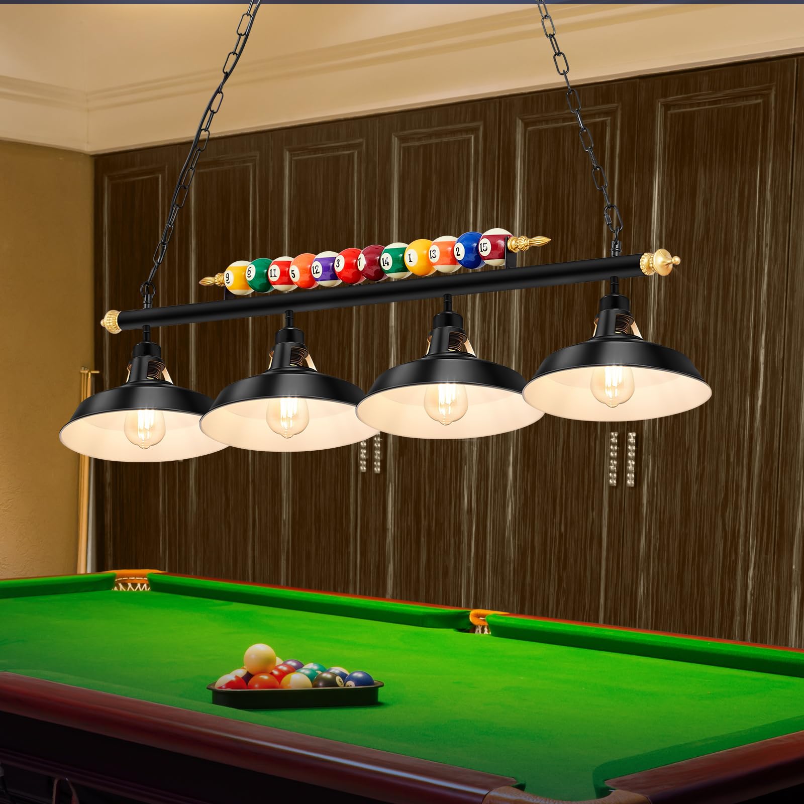 Adjustable Pool Table Lights for 7'-8' Billiard Tables - Hanging LED Pendant Lamp with Metal Shades for Game Rooms & Man Caves (Bulb Not Included, 4-Light Fixture) - Perfect for Home Bars, Basements, and Entertainment Spaces