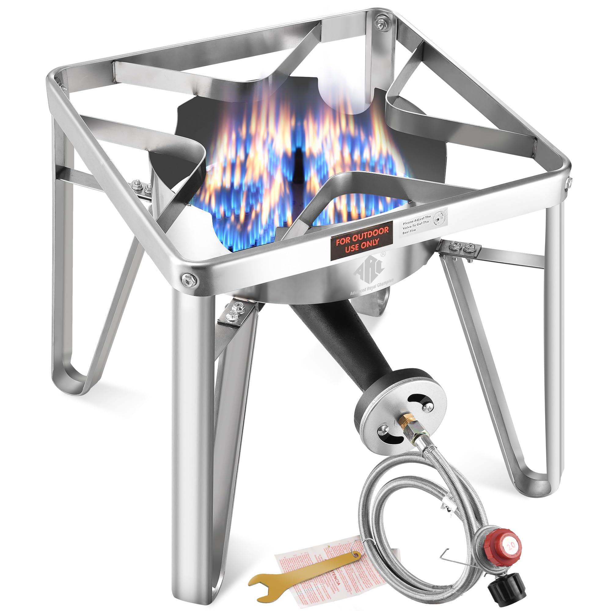 200,000 BTU Heavy Duty Stainless Steel Propane Burner - Outdoor Gas Stove for Turkey Frying, Crawfish Boil, Homebrewing, Camping & Backyard Cooking - Commercial Grade Single Burner Cooker