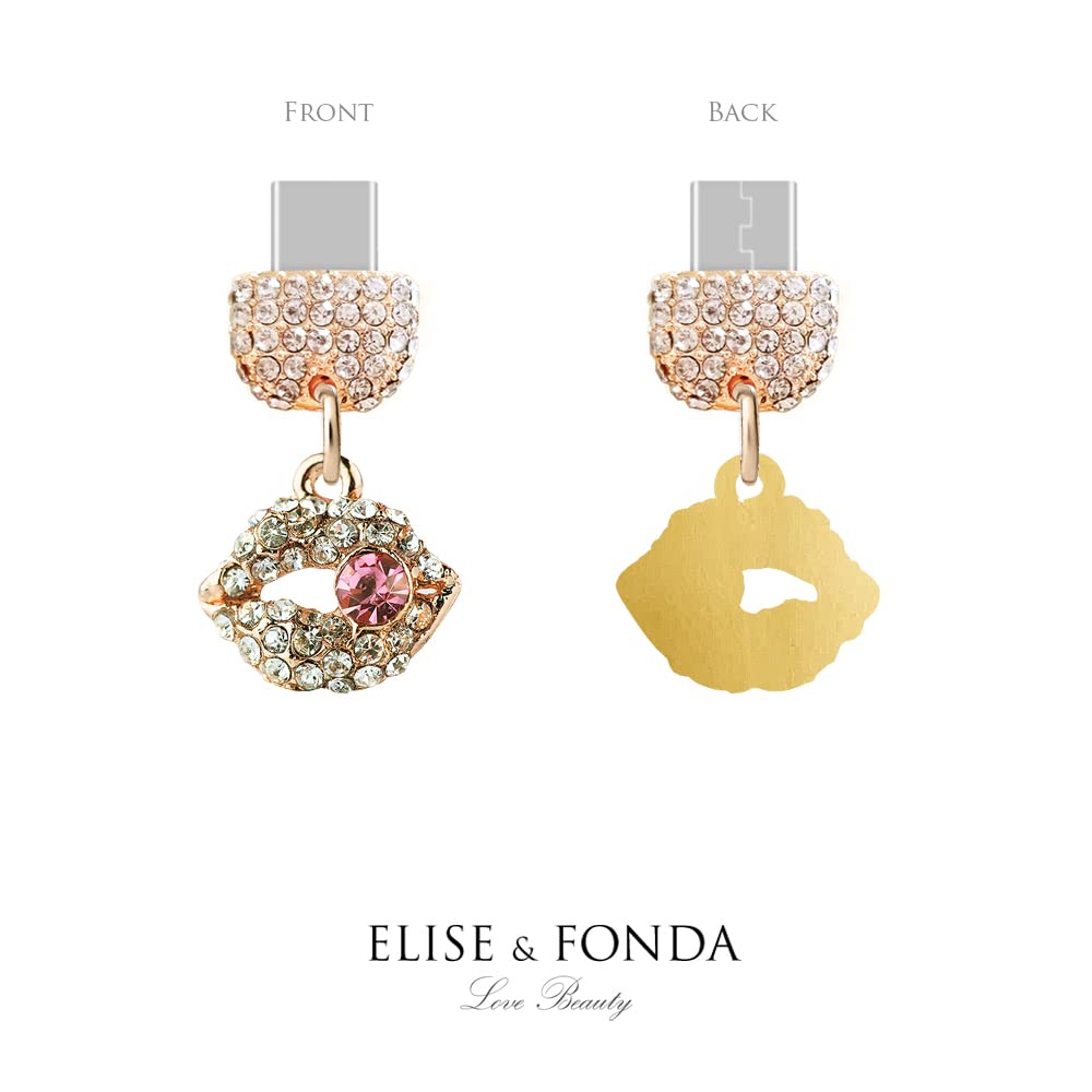 ELISE & FONDA TP176 Crystal Anti-Dust USB-C Plug - White Lip Charm for iPhone 15/16 & Android Phones (Samsung/OnePlus/Xiaomi/Oppo) | Stylish Dust Protection & Phone Accessory for Daily Use, Travel & Office