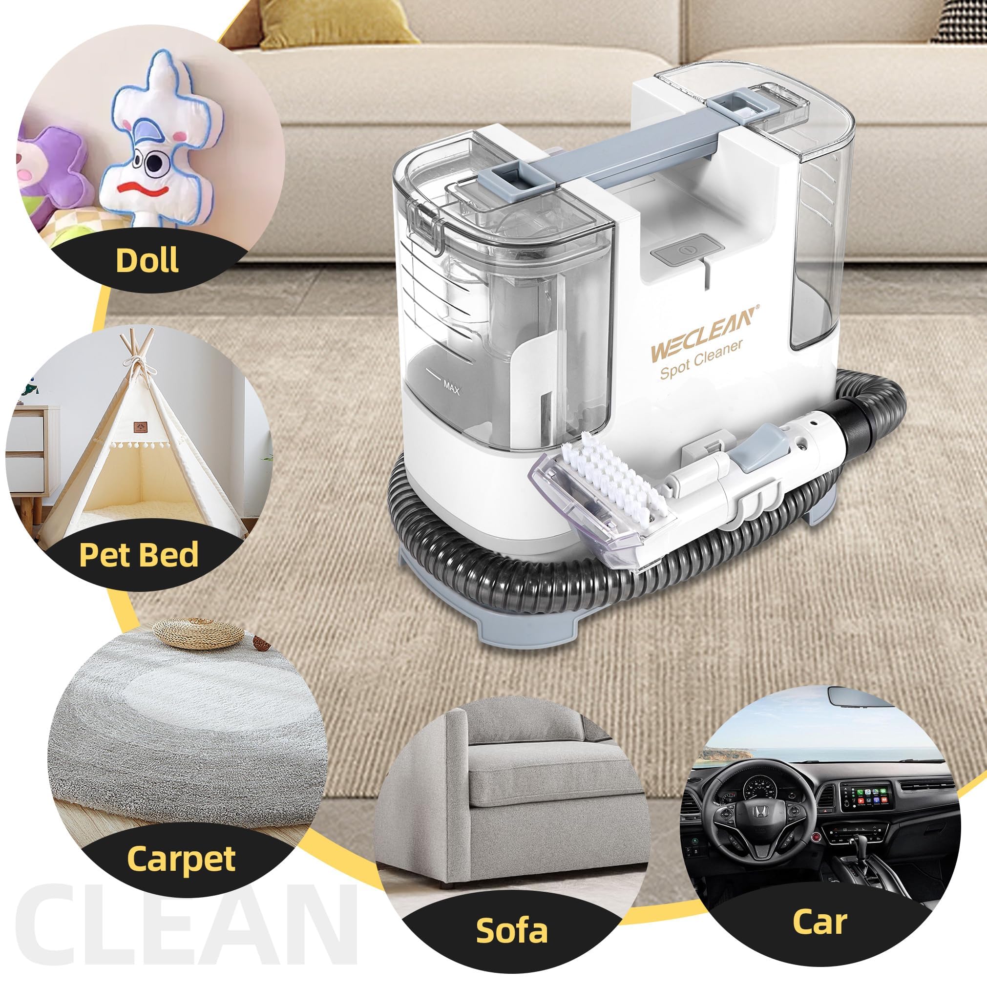 WECLEAN C1 Portable Carpet and Upholstery Cleaner - Powerful Deep Cleaning Extractor for Sofa, Mattress & Auto Interior - Perfect for Home, Office and Vehicle Maintenance