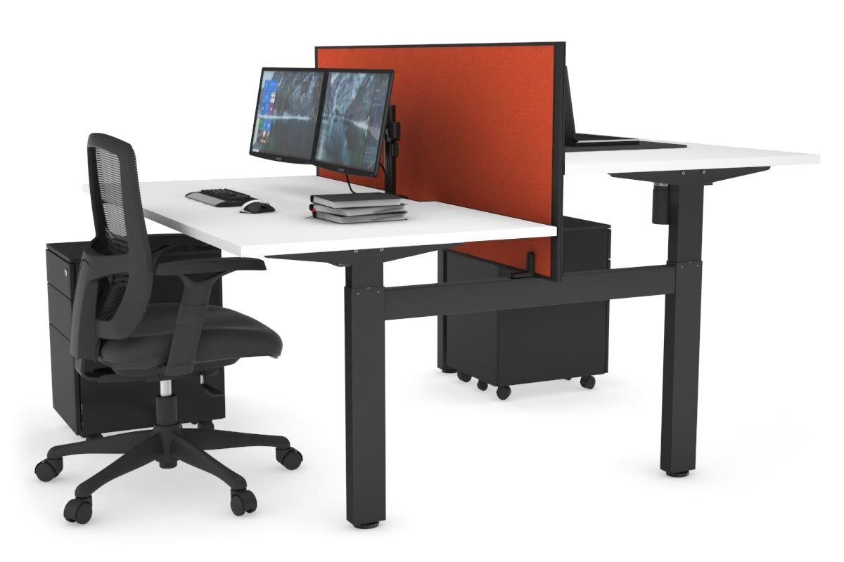 Adjustable 2-Person H Bench Workstation with Black Frame - 1400L x 800W, Cable Management Scallop | Perfect for Office, Home Workspace & Collaborative Environments