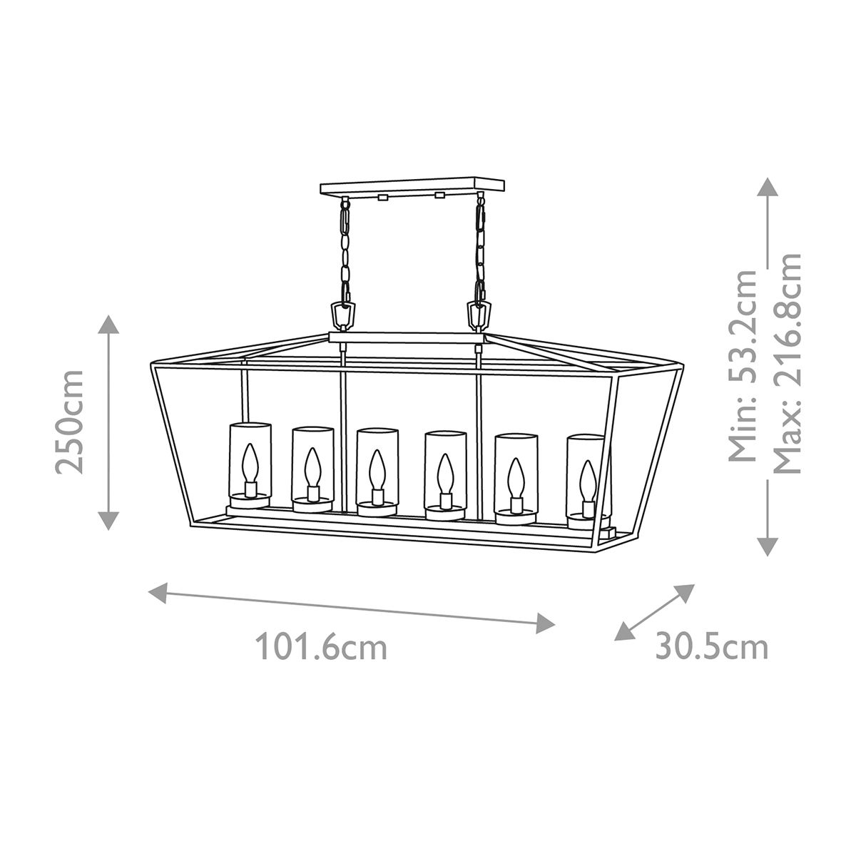Alford Place 6-Light Outdoor Linear Pendant Light Fixture - Museum Black IP44 E14 Bulb - Perfect for Patio, Deck & Garden Lighting