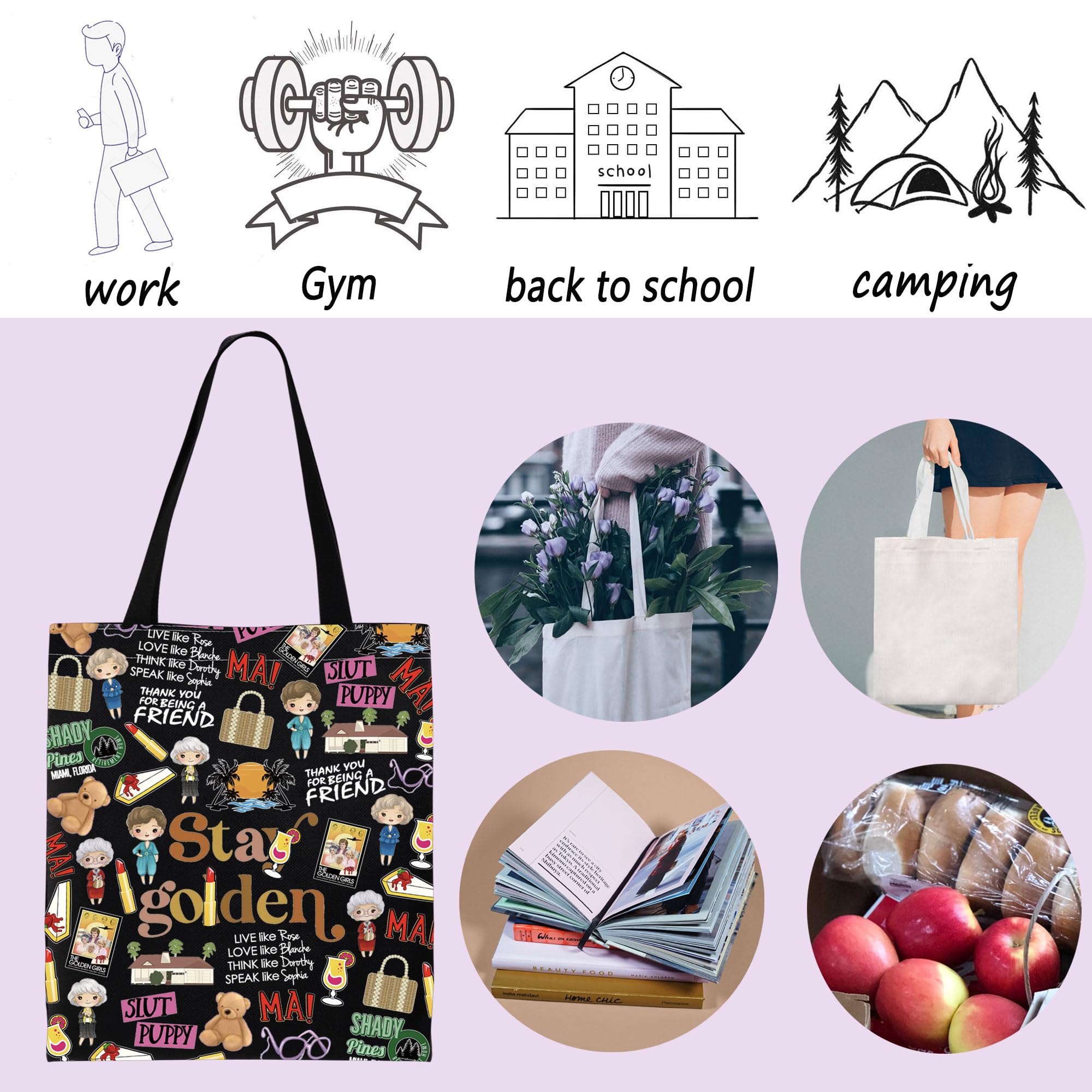 ENSIANTH Golden Girls Movie Tote Bag - Dorothy Sophia Blanche Rose Fans Gift - Perfect for Bachelorette Parties, Bridal Showers & TV Show Themed Events