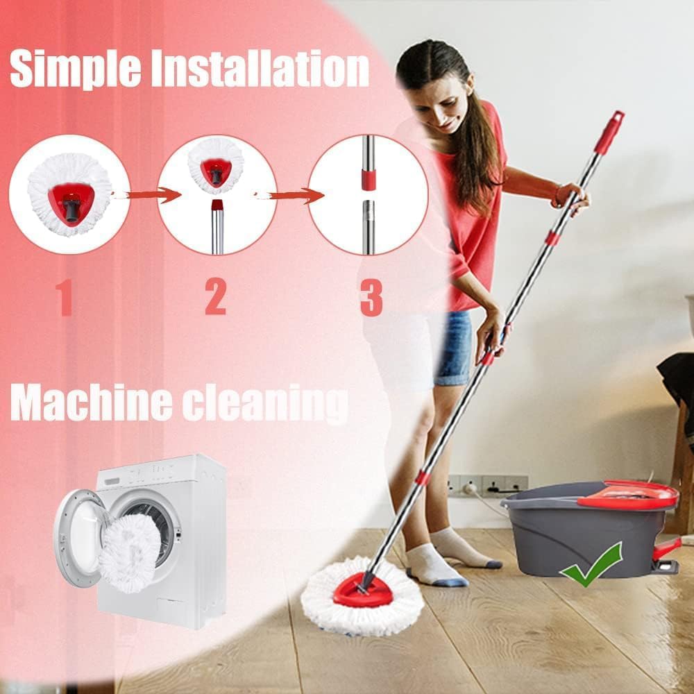 O Cedar EasyWring Spin Mop Replacement Set - 4 Microfiber Mop Heads, Adjustable 30-58 inch Handle & 1 Mop Base Combo (White 1-Tank System) - Perfect for Hardwood Floors, Tile & Kitchen Cleaning