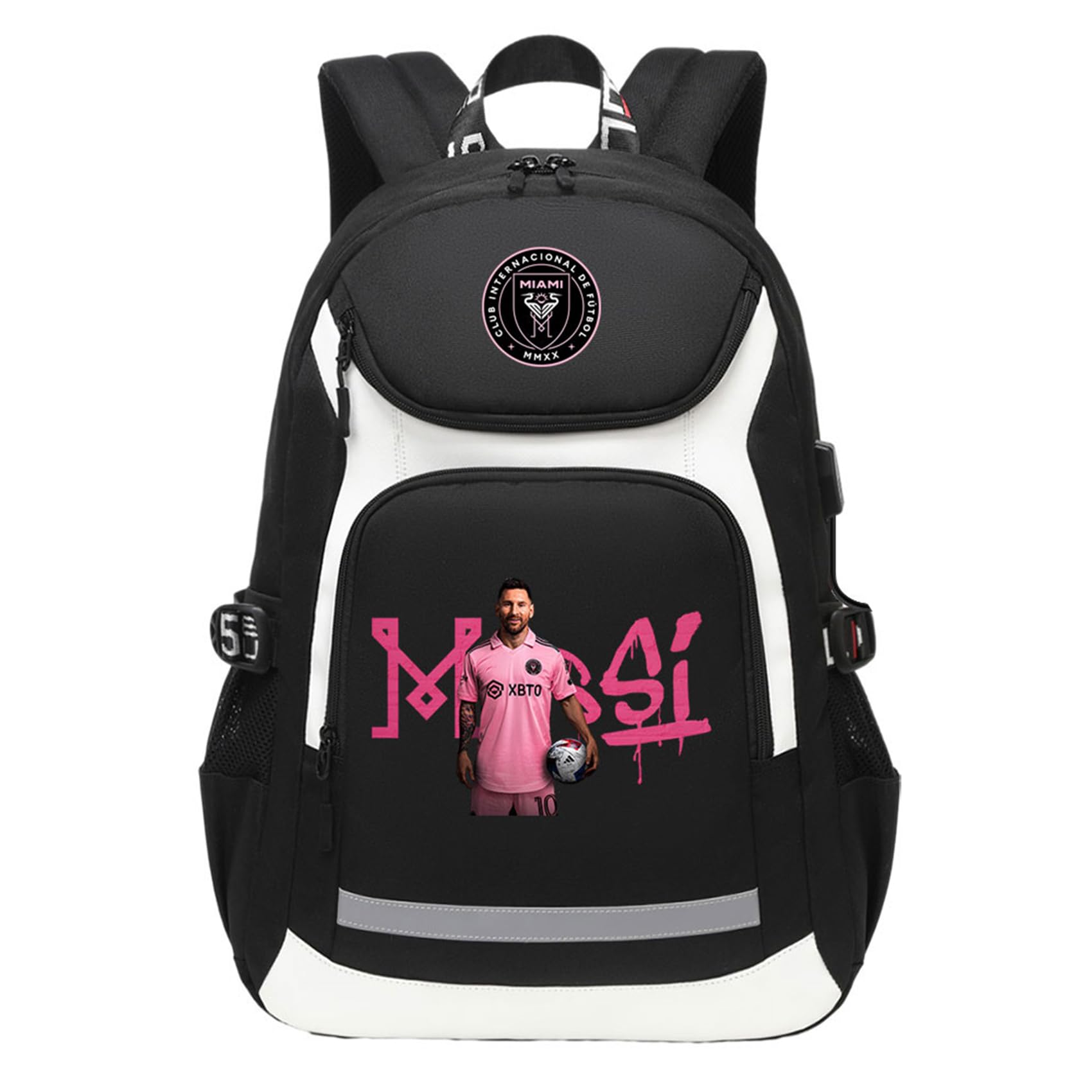 Messi Soccer Stars Backpack for Boys - Lightweight Casual Daypack with USB Charging Port & Headphone Hole - Perfect for School, Travel & Sports Fans