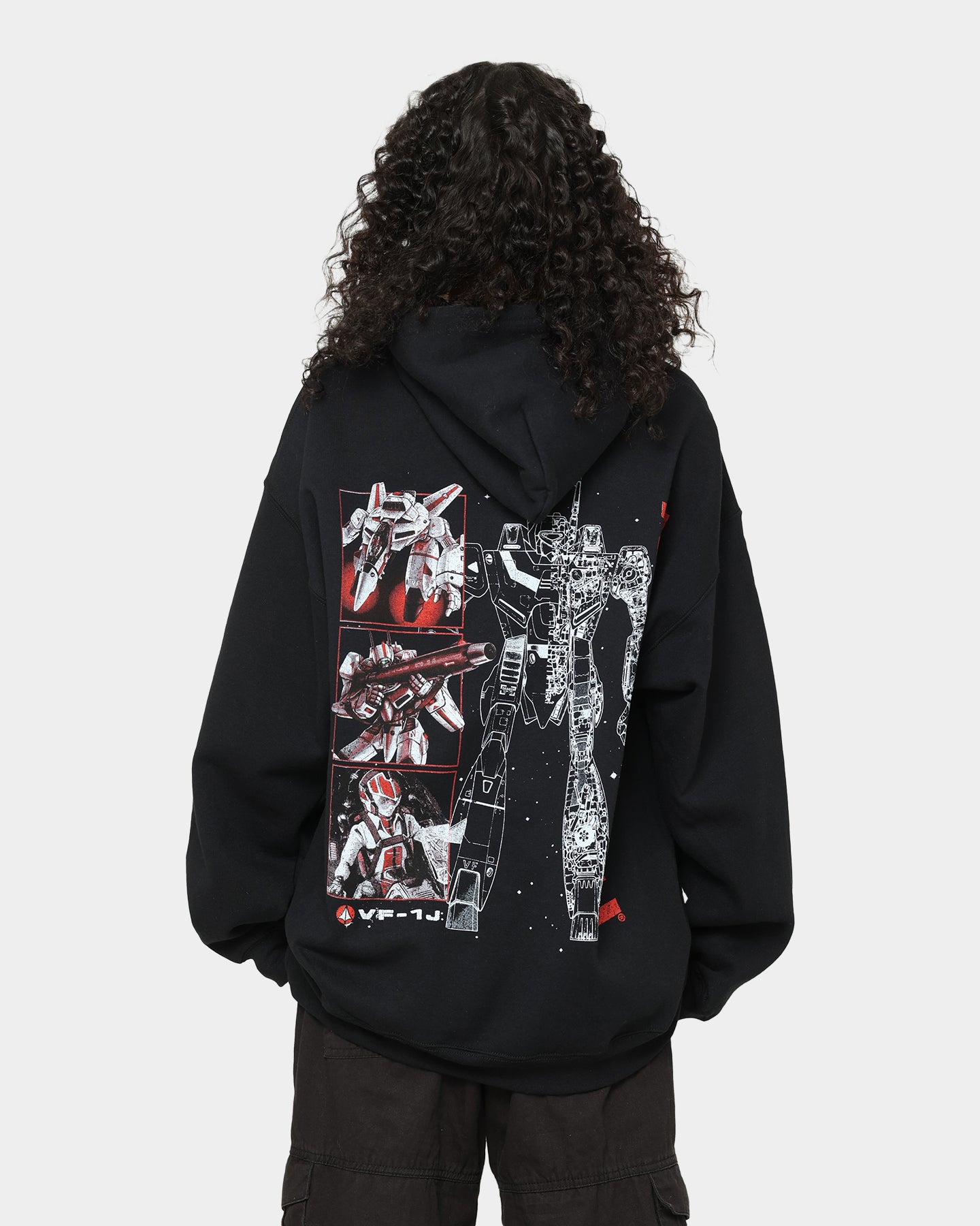 American Thrift X Robotech VF1J Black Hoodie - Stylish Anime-Inspired Pullover for Cosplay, Casual Wear & Fan Conventions