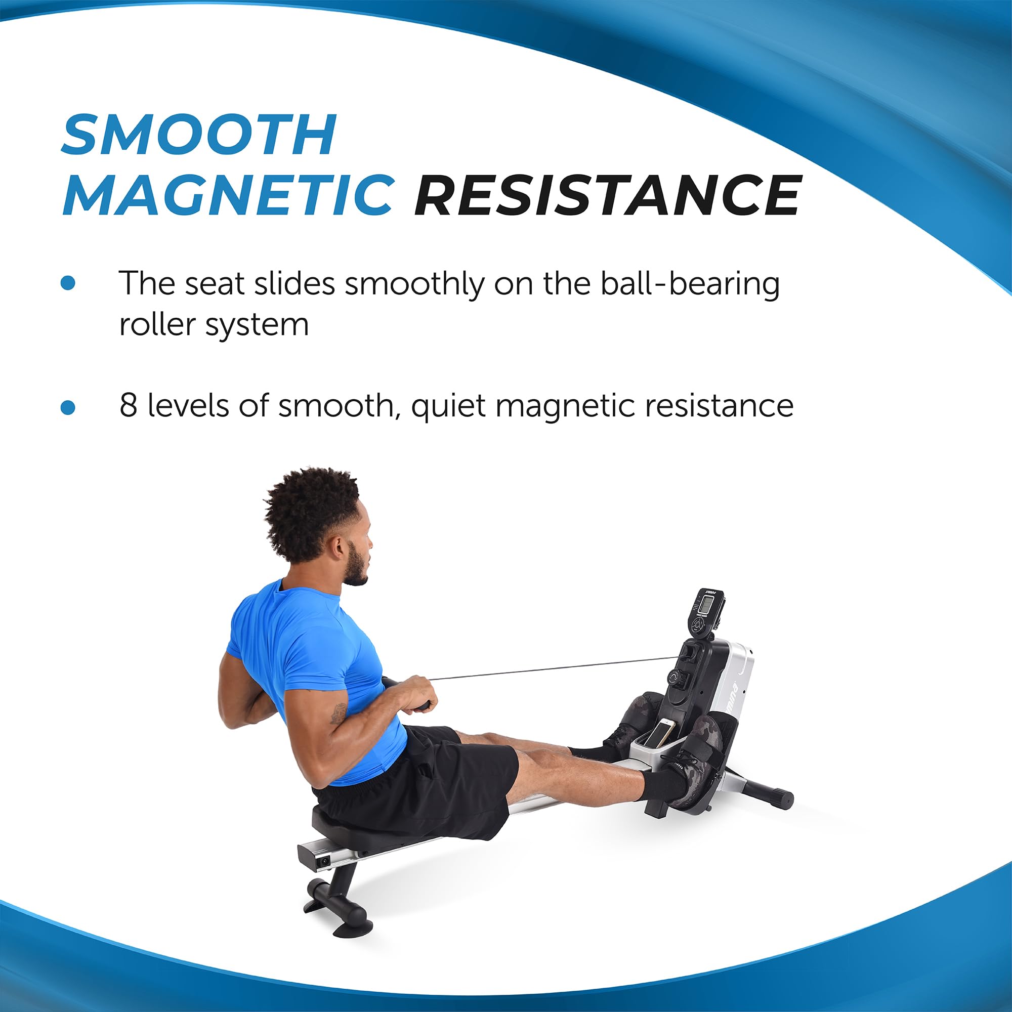 Stamina Magnetic Rowing Machine for Home Gym - Smart Workout App & Adjustable Magnetic Resistance - Supports Up to 250 lbs - Perfect for Cardio, Strength Training & Full-Body Workouts
